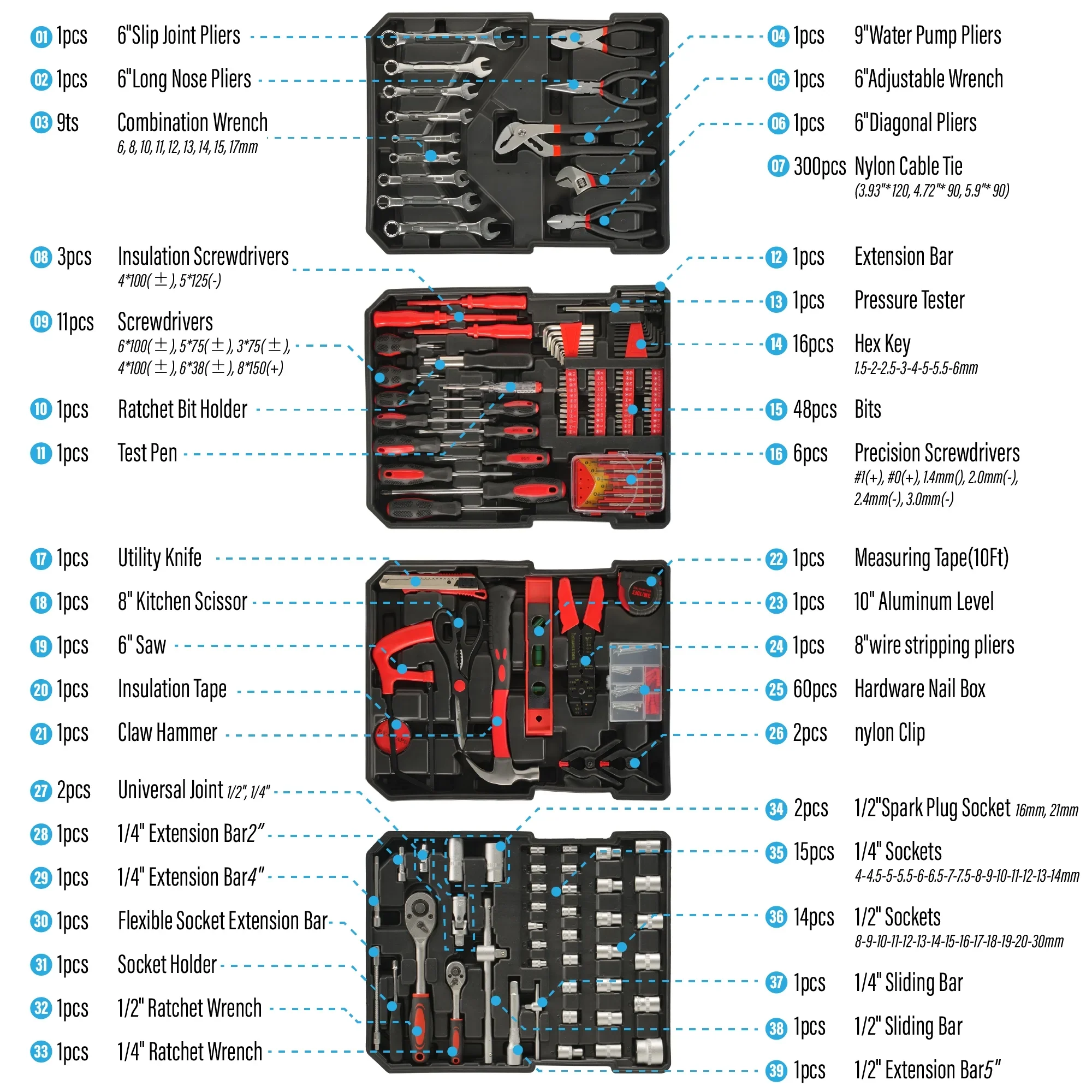515-Piece Tool Set with Rolling Toolbox, Aluminum Trolley Case for Home, DIY Projects, Garden & General Maintenance