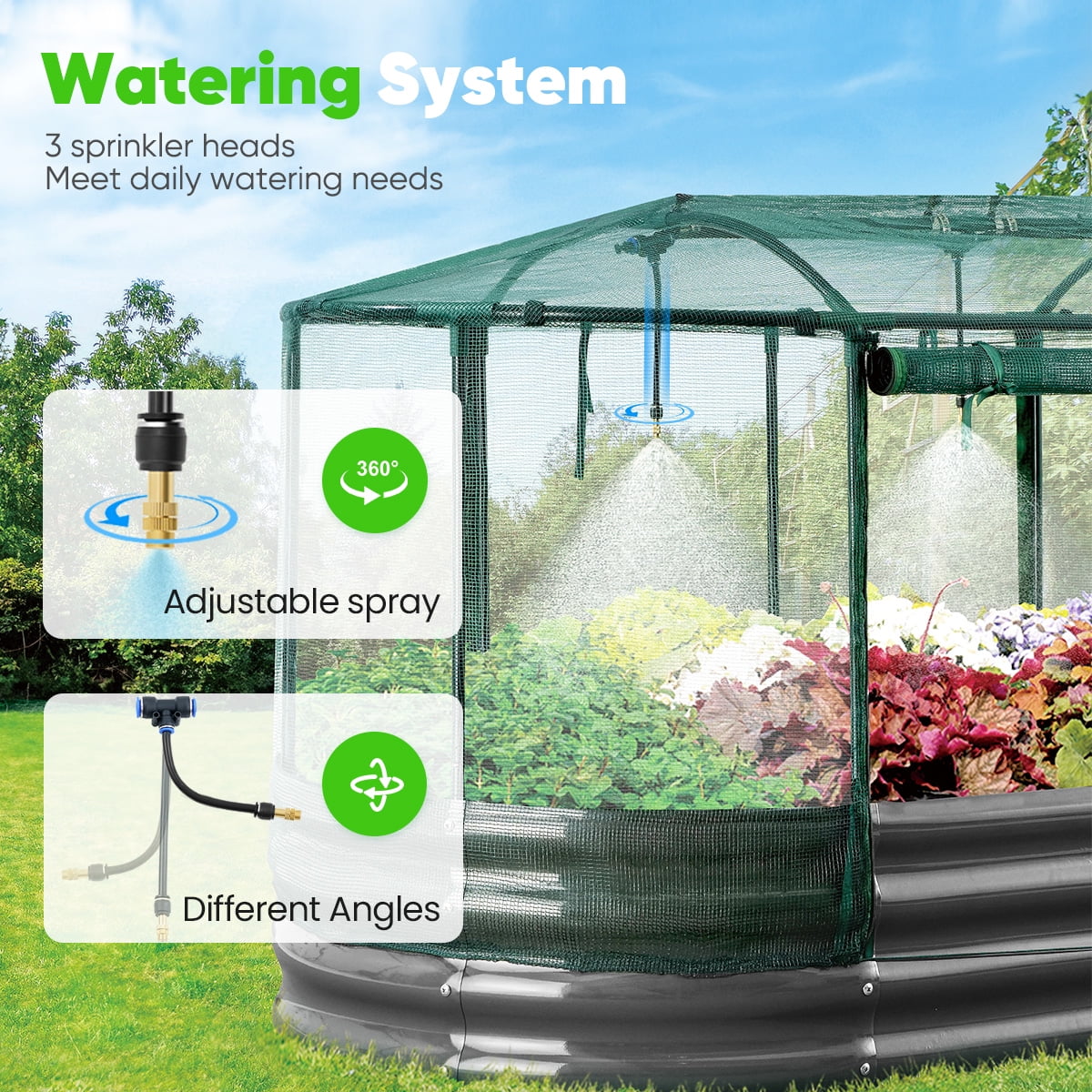 Quictent 8x3x1 Ft Galvanized Raised Garden Bed Kit with Self Watering System and Mesh Cover, Large Oval Metal Outdoor Planter Garden Boxes for Vegetables Herbs Flowers