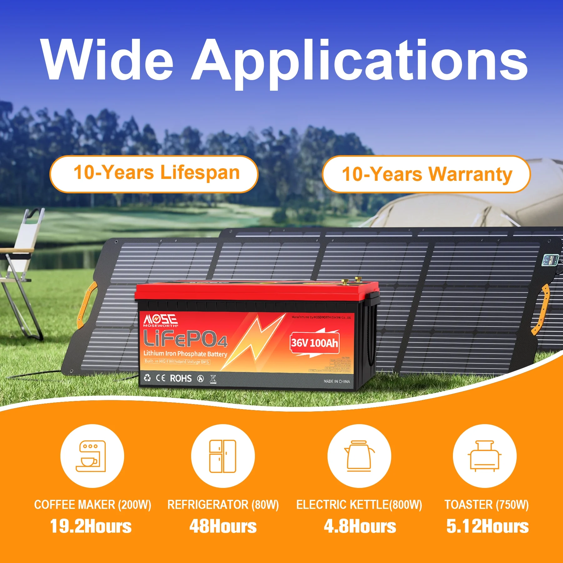 36V 100Ah LiFePO4 Golf Cart Battery,Built in 200A BMS, Lithium Batteries for RV,Marine,Van,Solar,Camping,Trolling Motor - Image 7