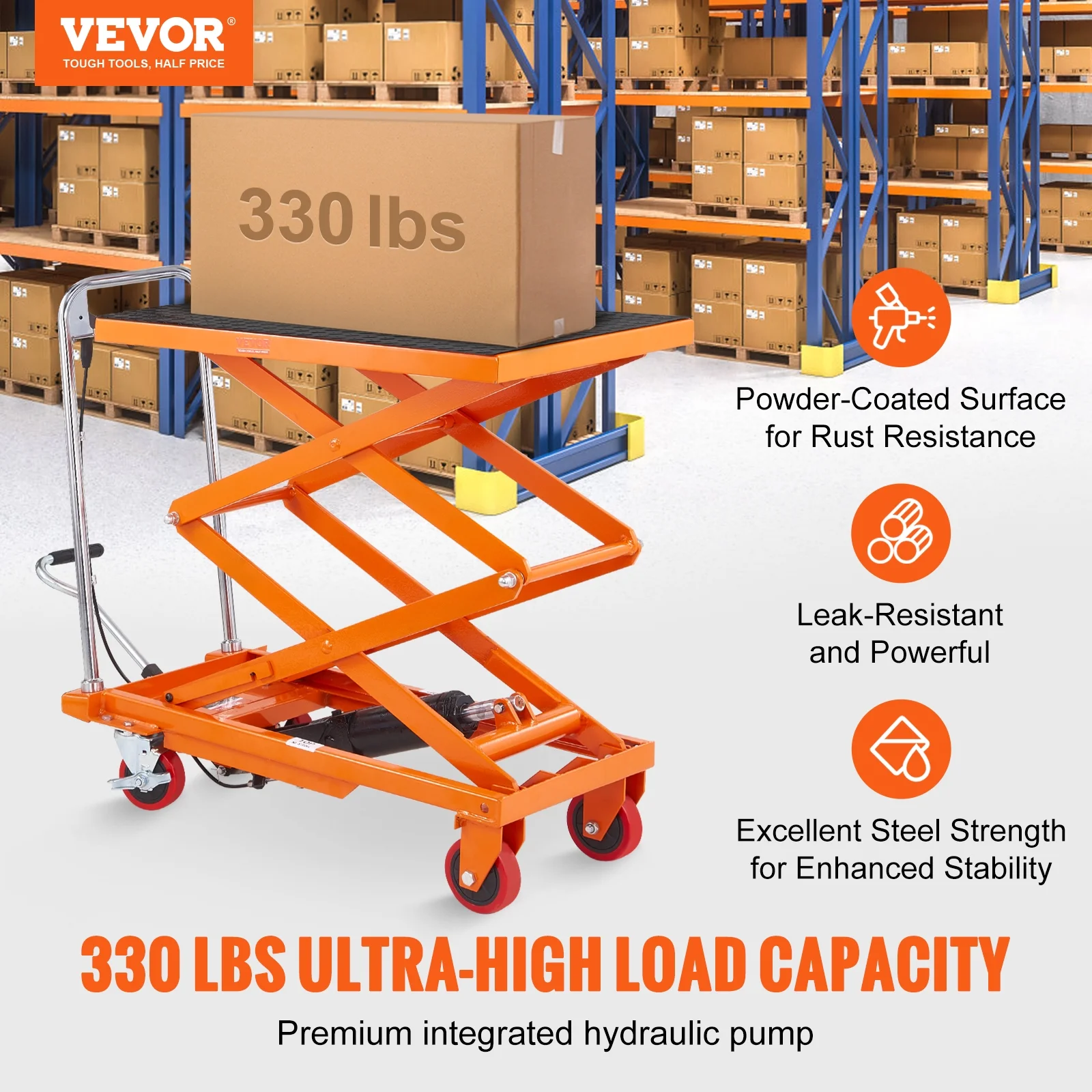 VEVOR Hydraulic Lift Table Cart, 330 lb Capacity 50