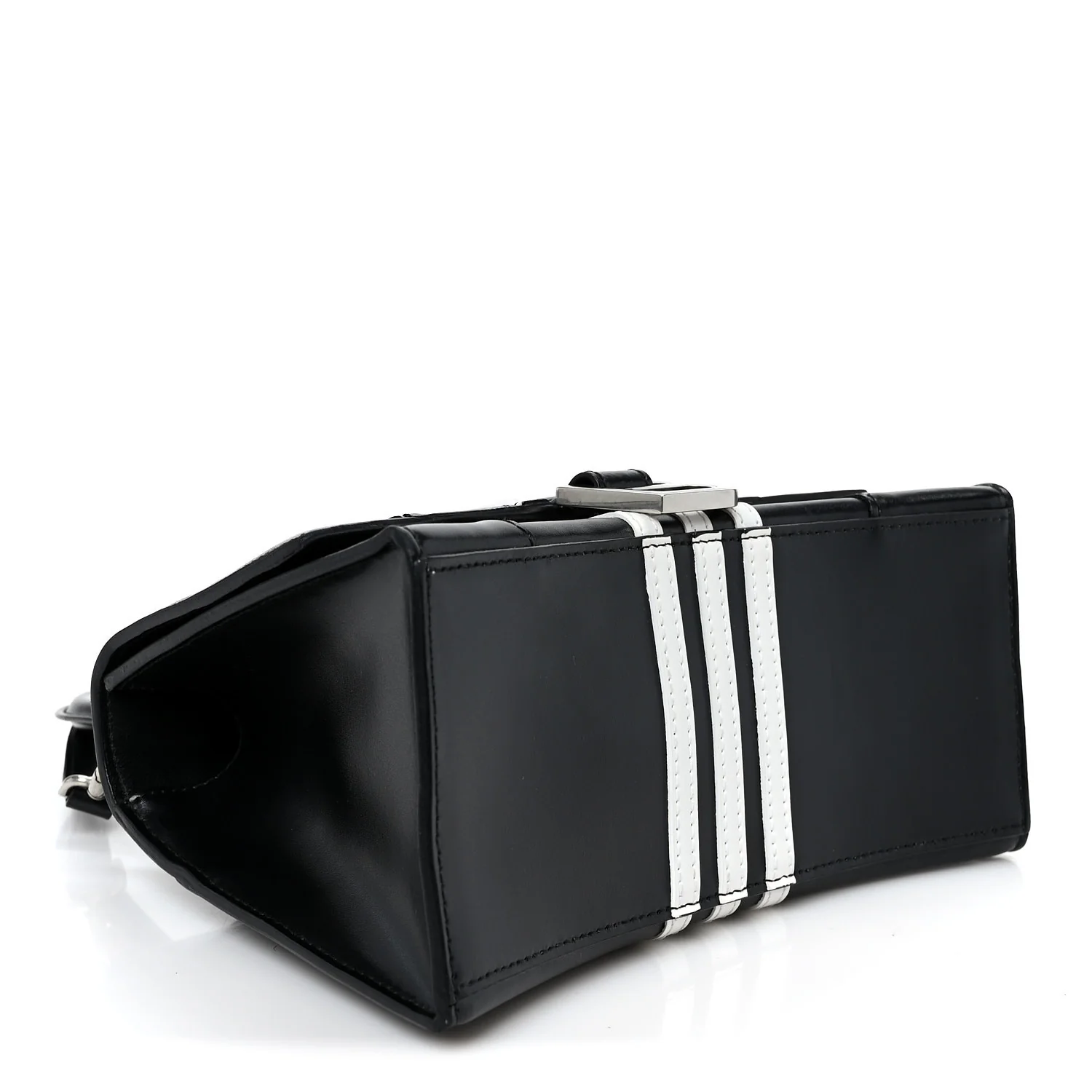 X ADIDAS Shiny Box Calfskin Small Hourglass Top Handle Bag Black White