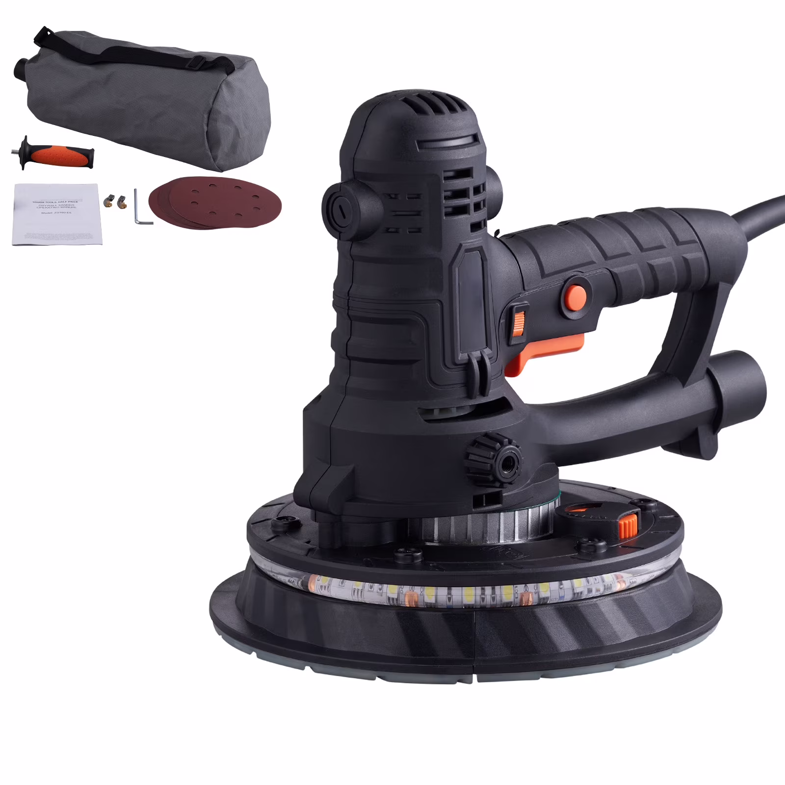 BENTISM Handheld Drywall Sander 800W, 1200-2300RPM Wall Sander with Double LED Light & Automatic Vacuum System, 12 Pcs Sanding Pads Electric Sander with Dust Bag, Detachable Edge