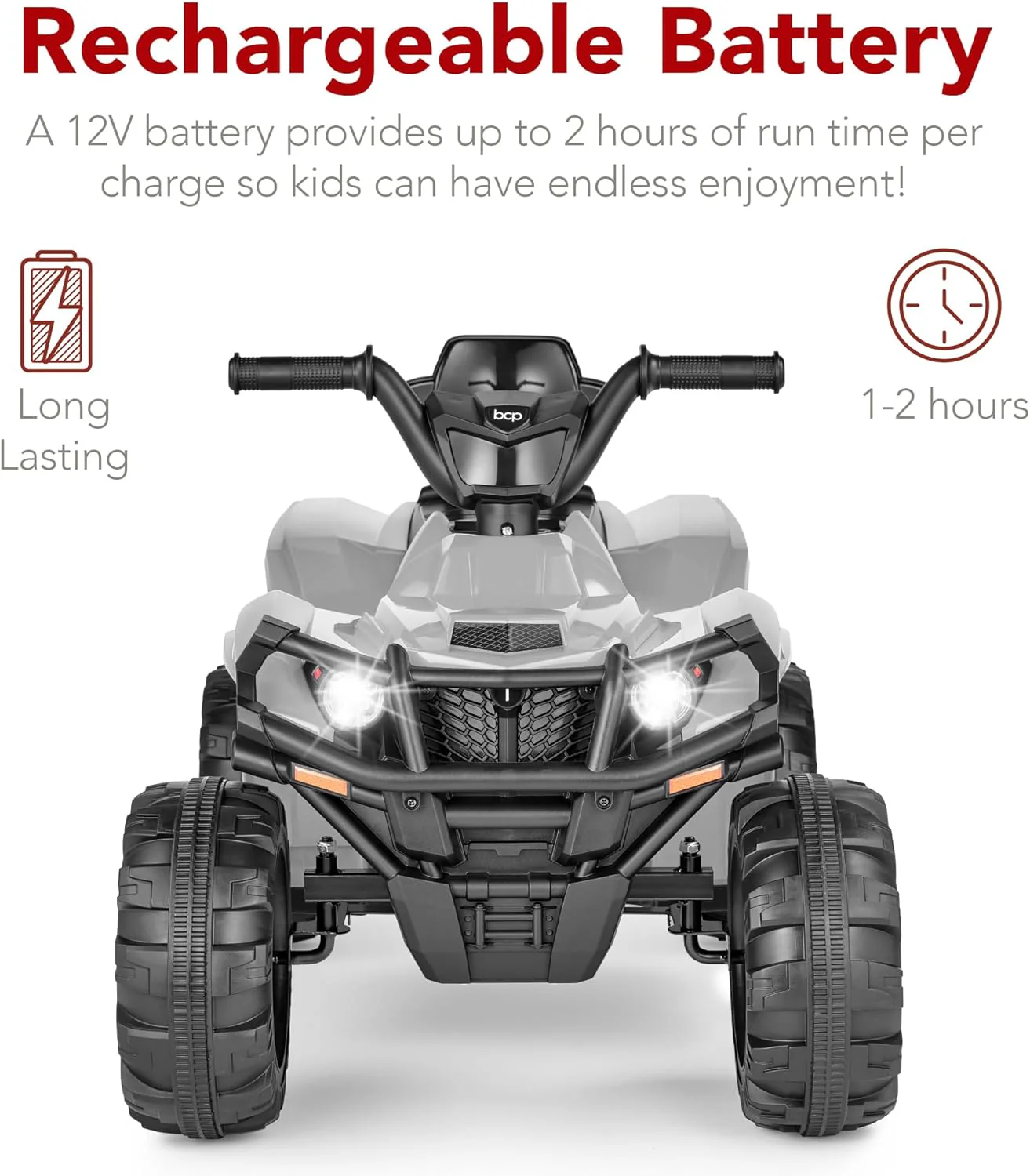 Quad électrique 12 V pour enfants Best Choice Products, véhicule tout-terrain à 4 roues avec audio Bluetooth, vitesse maximale de 3,9 km/h, pneus à crampons, phares LED et radio.