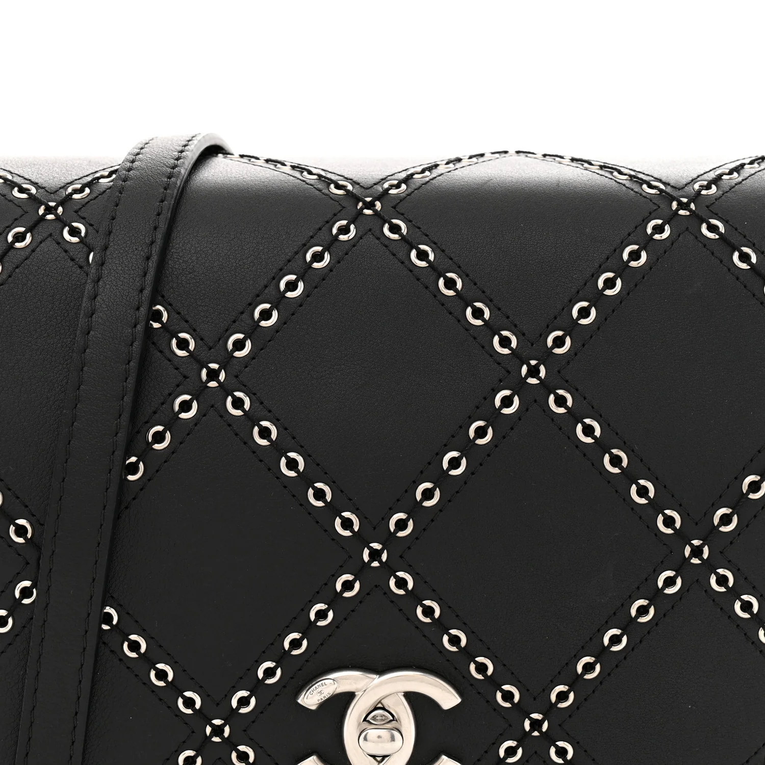 Calfskin Coco Eyelets Small Flap Bag Black