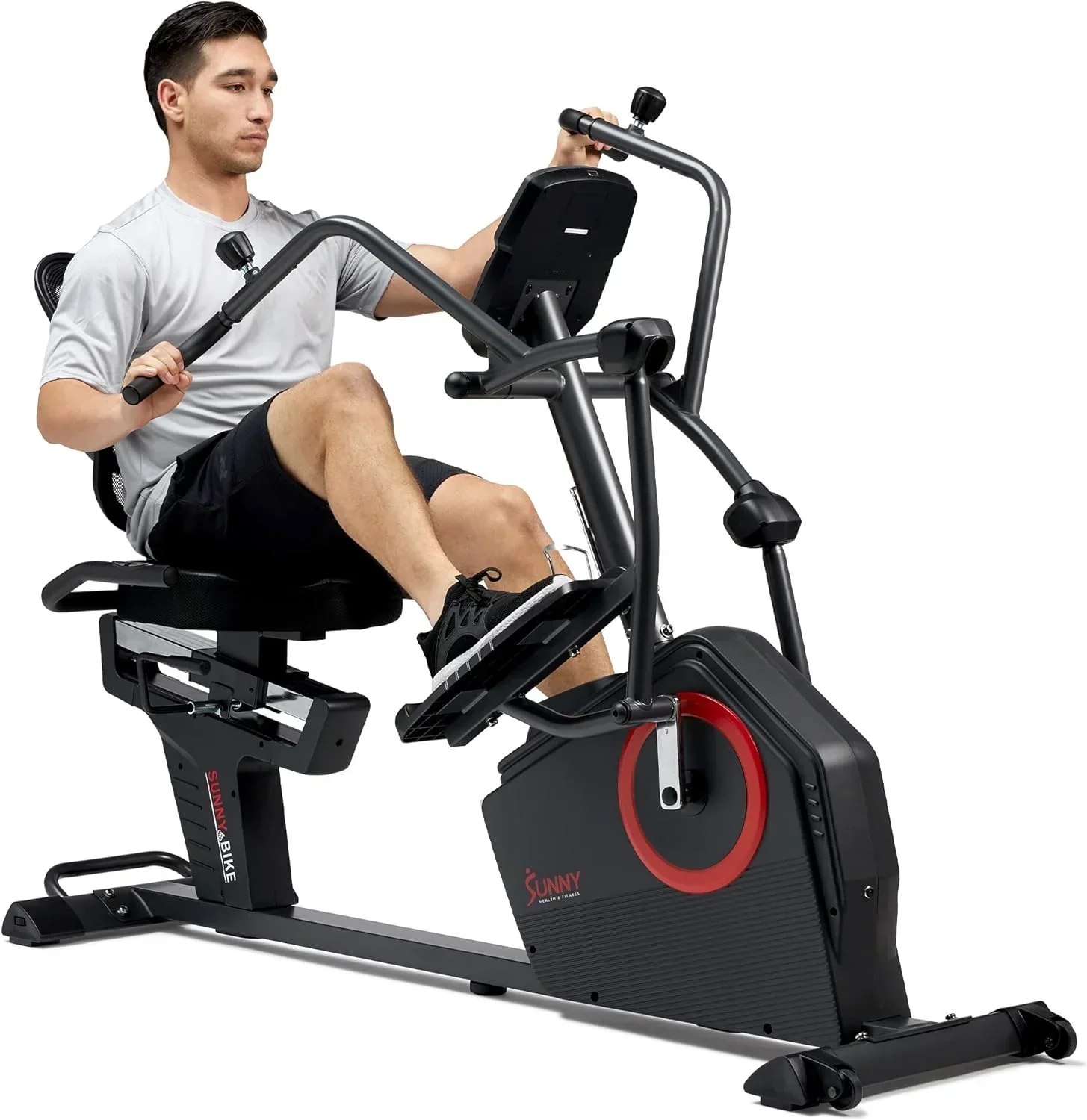 Health & Fitness Electromagnetic Recumbent Cross Trainer Exercise Elliptical Bike w/Arm Exercisers. Easy Access Seat & Exclusive SunnyFit App Enhanced Bluetooth Connectivity - SF-RBE4886SMART