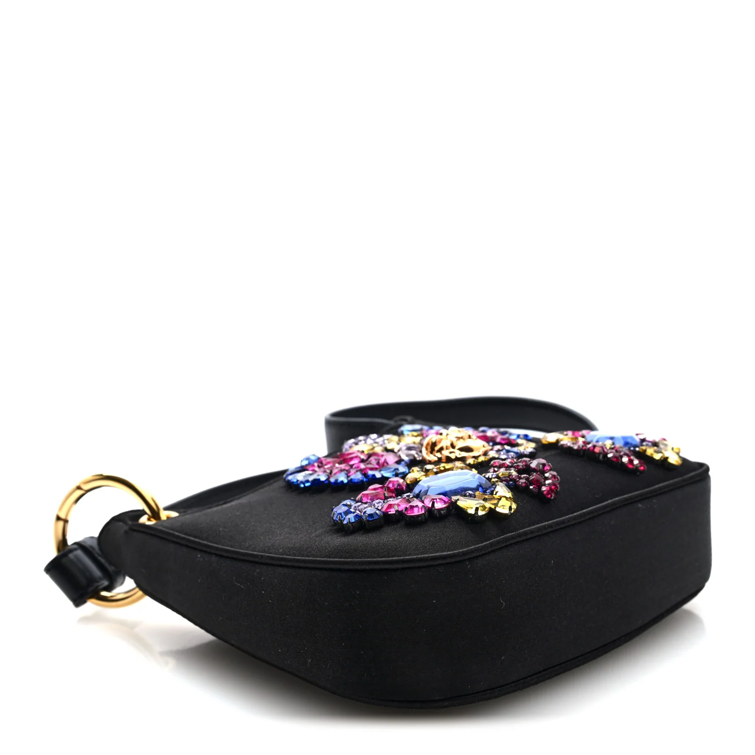 Satin Crystal Embellished La Medusa Mini Hobo Bag Black Multicolor