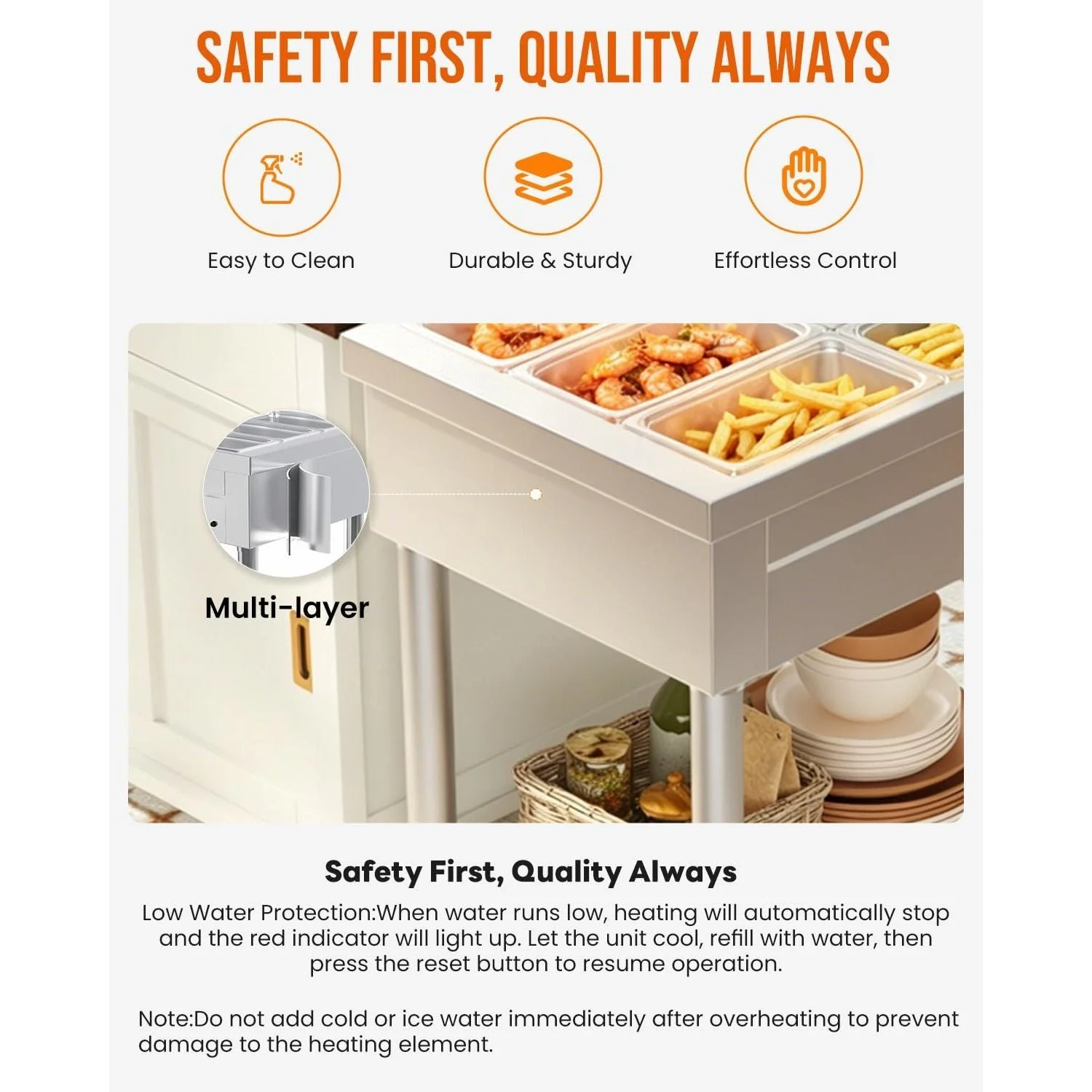 AECOJOY Commercial Food Warmer 1500W Electric Steam Table with 6x6QT Pans & Shelf