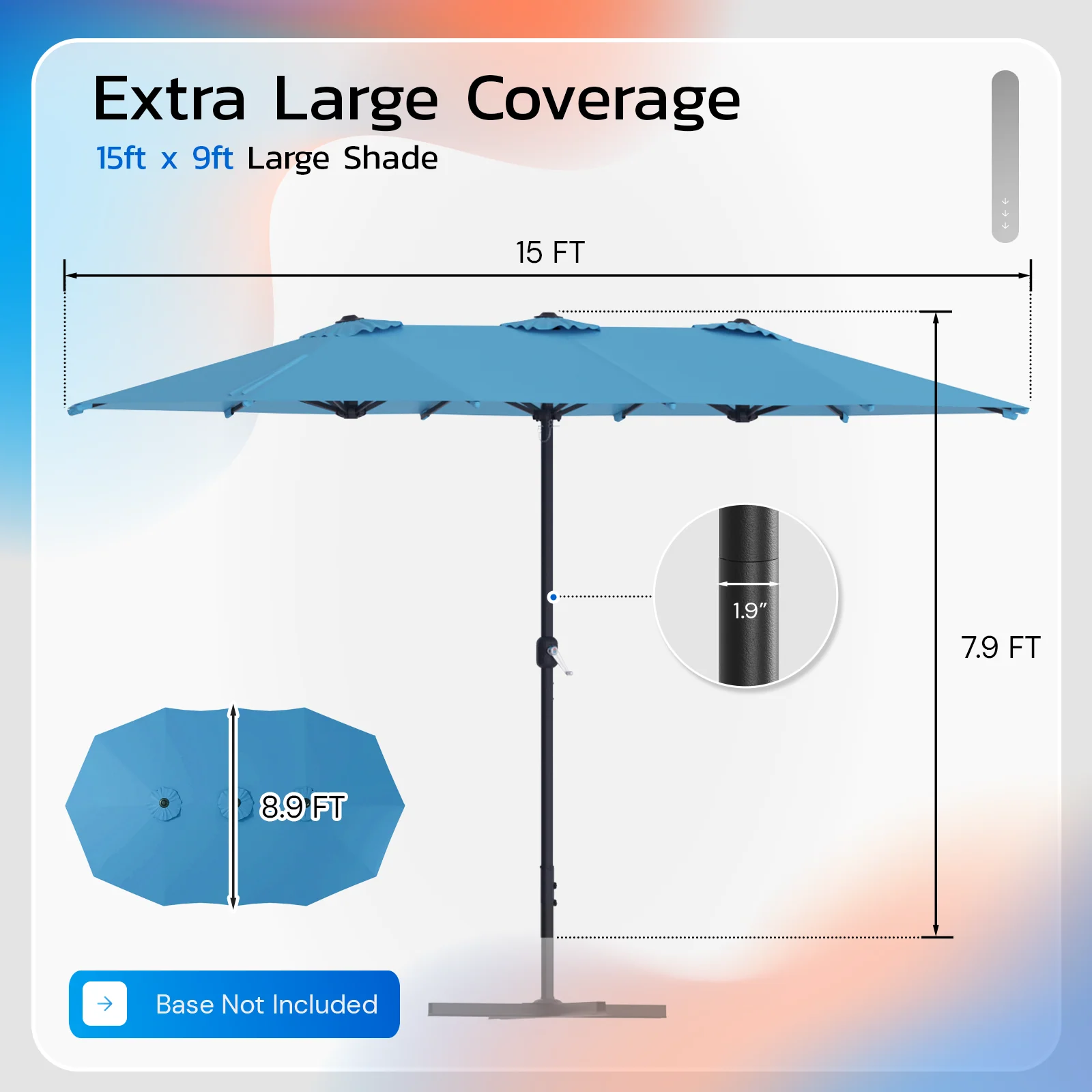 AECOJOY 15x9ft Double-Sided Patio Umbrella, Blue