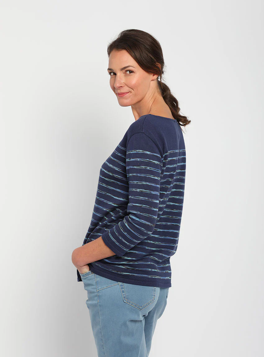 Pull marinière femme en coton bleu