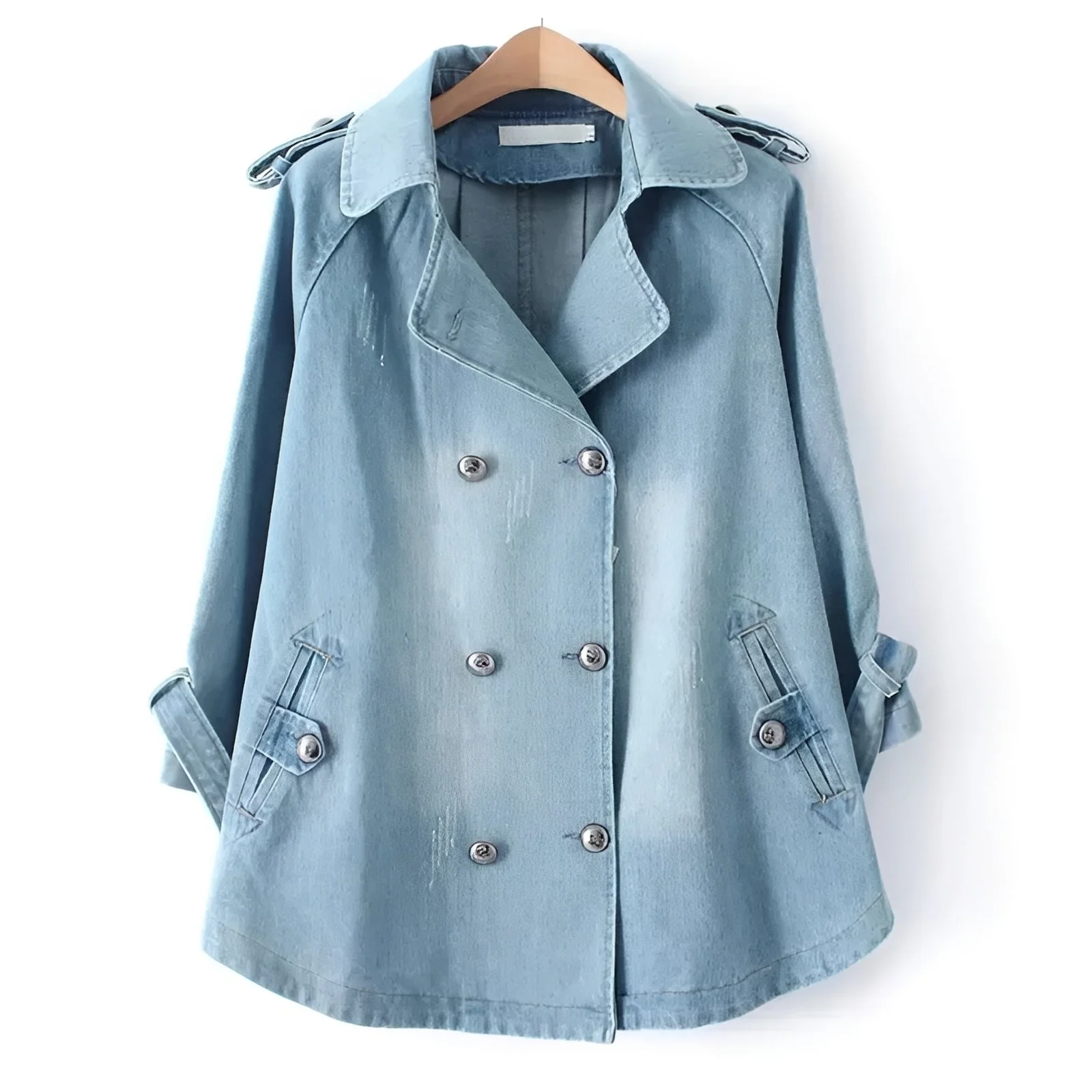 Faye - Manteau Cape en Denim Élégant
