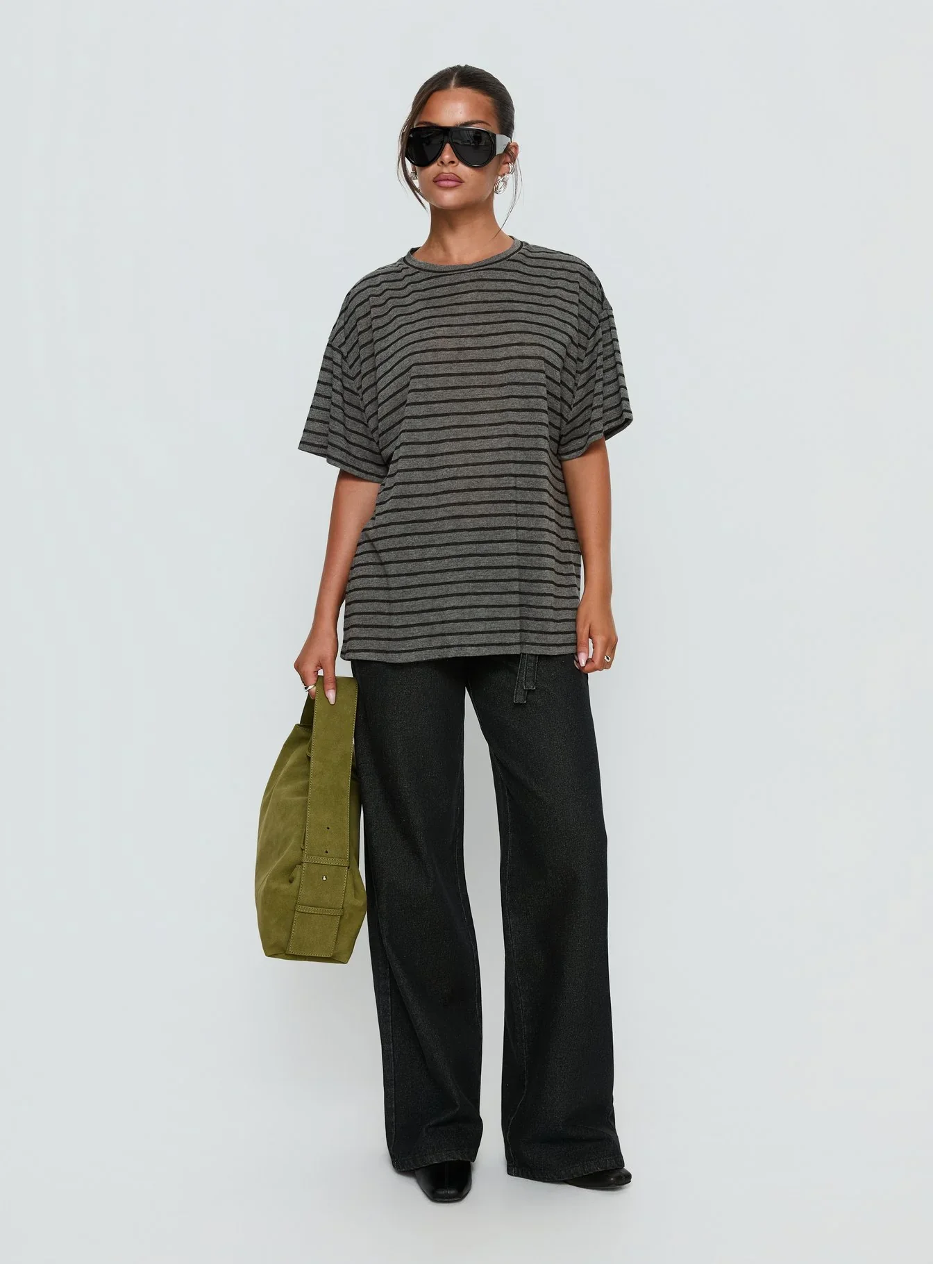 Zaydee Oversized Tee Grey Black Stripe