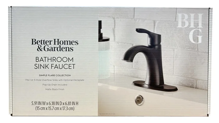 (2 pack) Better Homes & Gardens Simple Flair Single Hole Bathroom Faucet in Matte Black