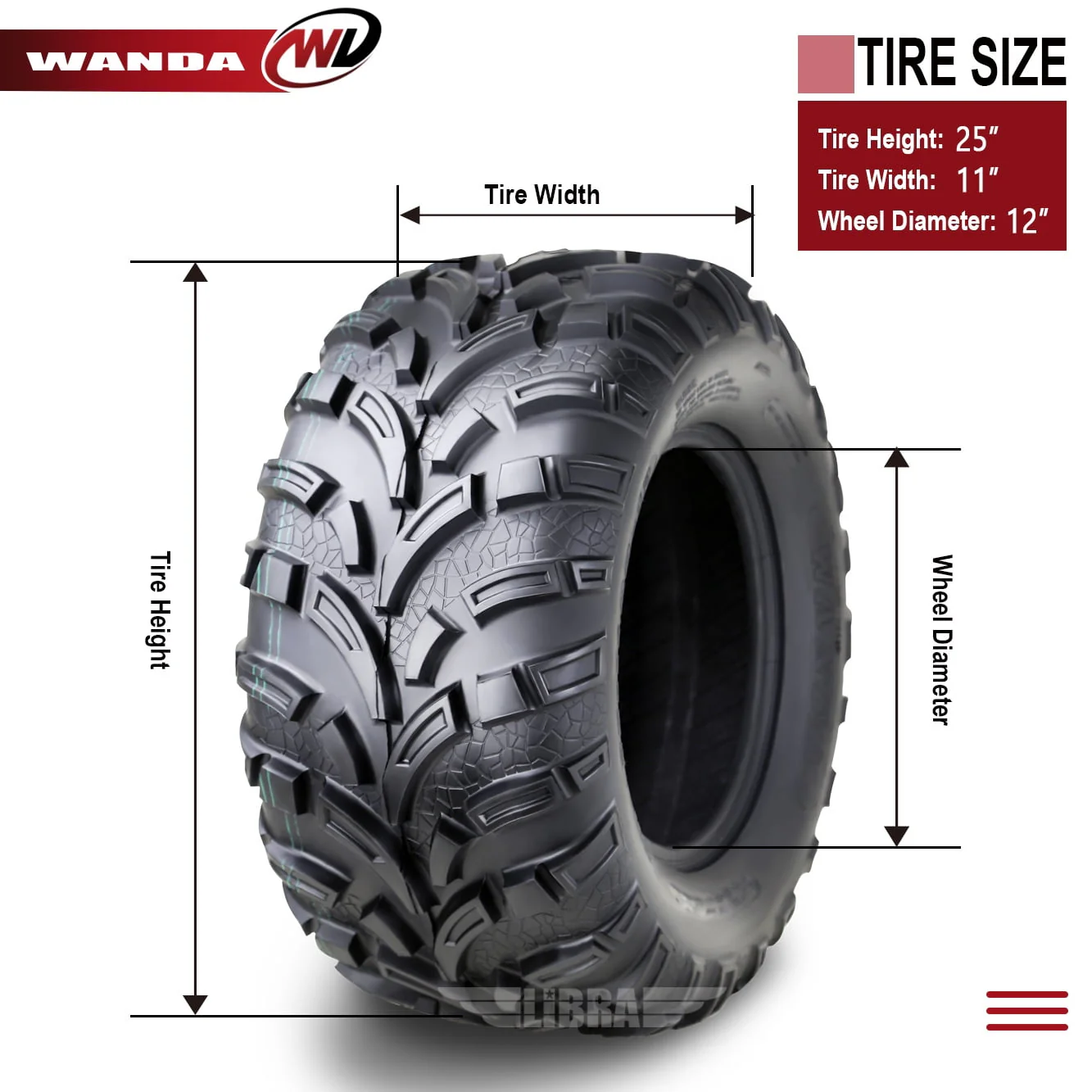 Wanda ATV Tires 25x11 - 12 /6PR P373A - 10253, Set 2