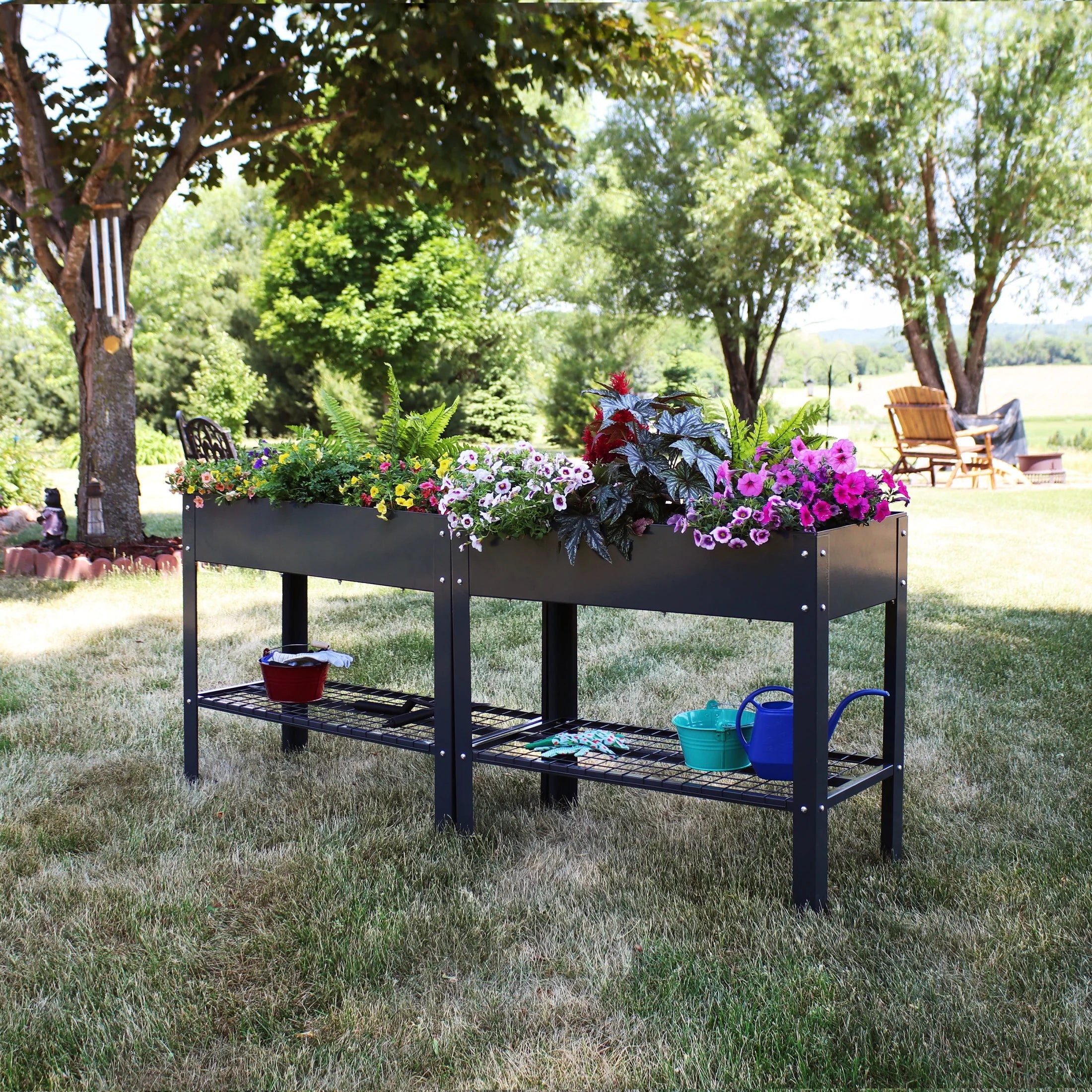 Sunnydaze 35.75 x 16 x 31.75 Black Galvanized Steel Raised Garden Bed, Set of 2