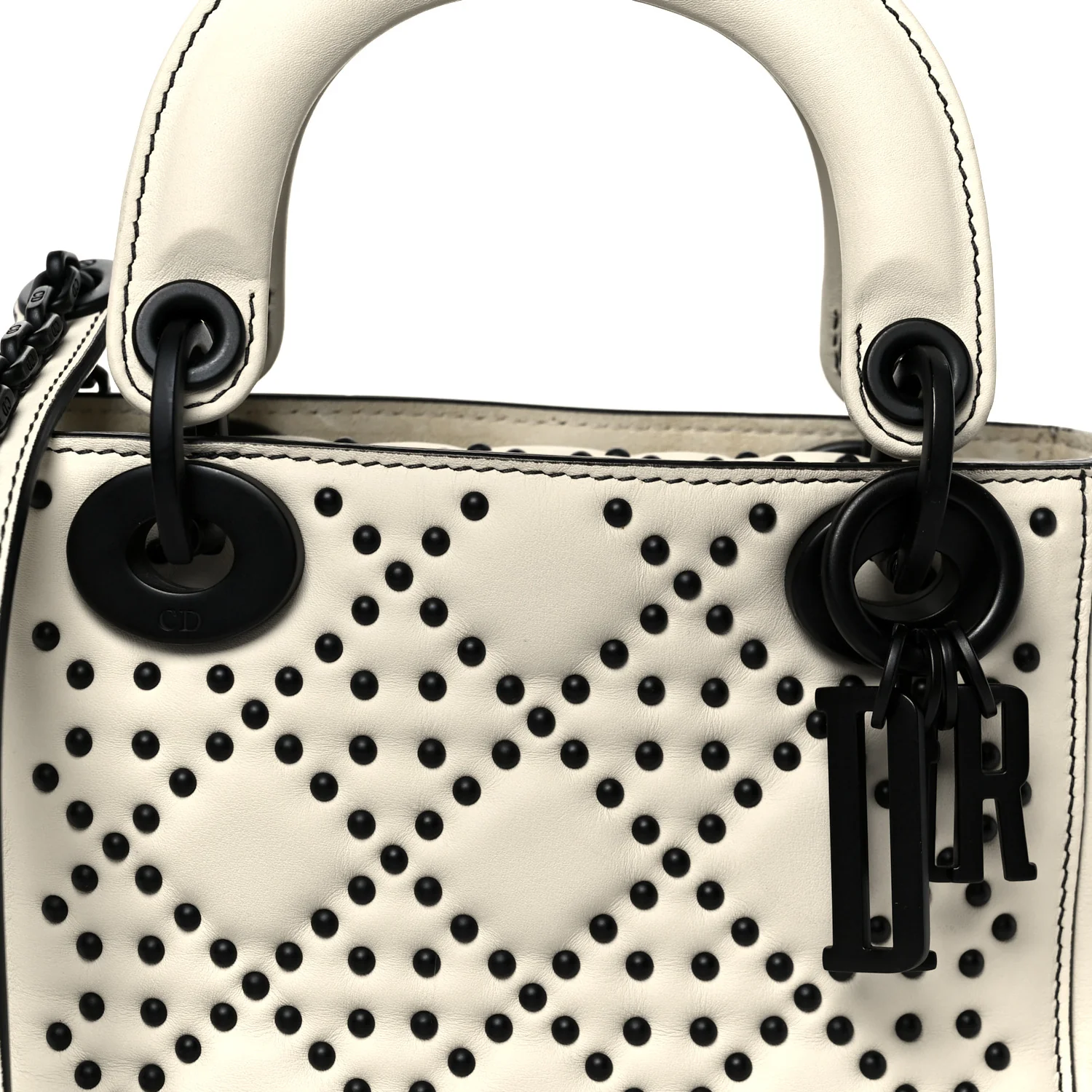 Ultra Matte Calfskin Studded Mini Supple Lady Dior White Black