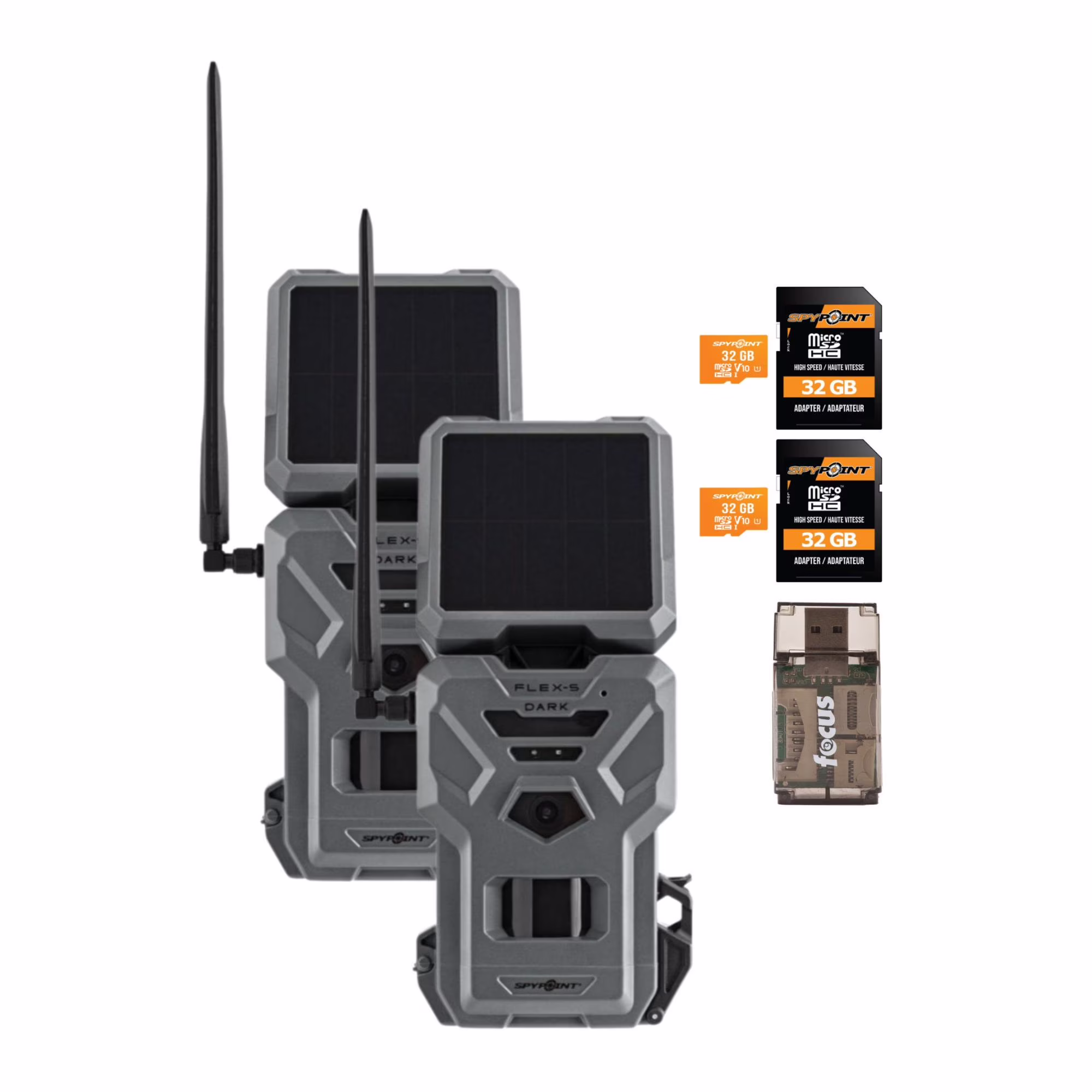 SPYPOINT FLEX - S DARK Cellular Trail Camera with Solar Panel Dual SIM and 32GB Microsd Card (2 - Packs)