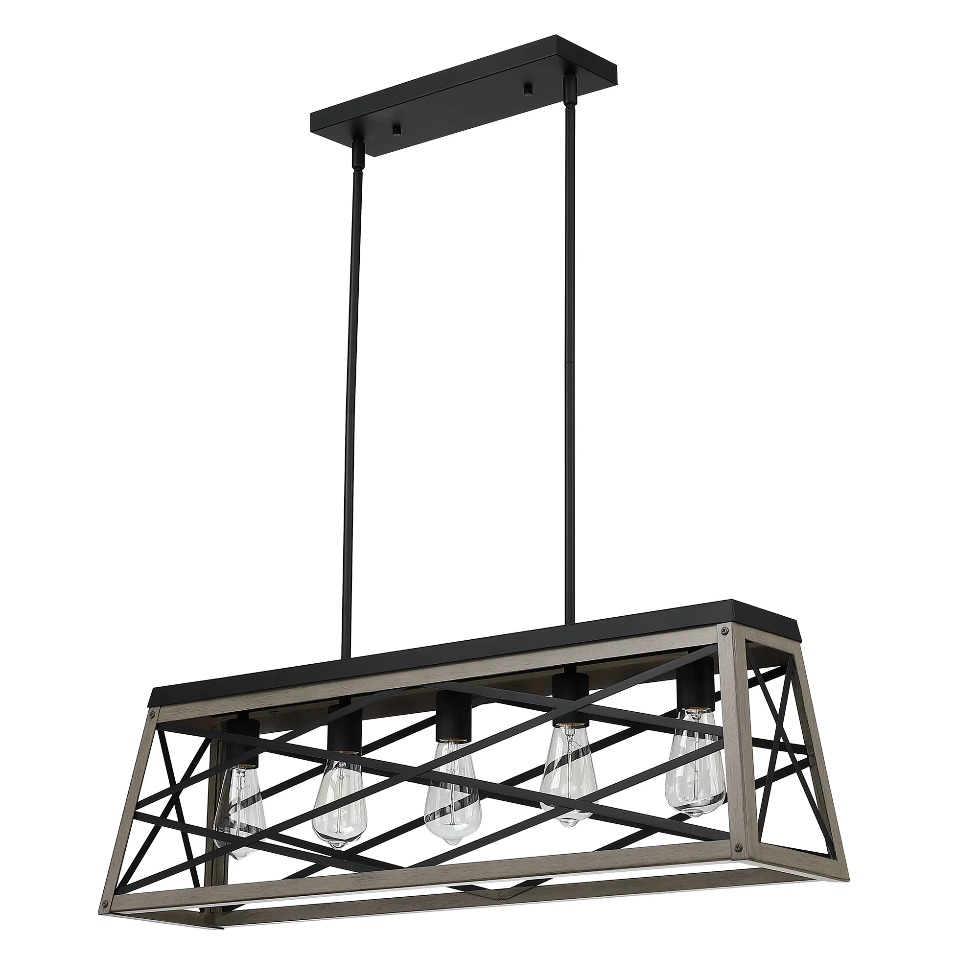5-Light Farmhouse Matte Black Chandelier Industrial Pendant Lighting for Kitchen Island for Dining Room, Living Room