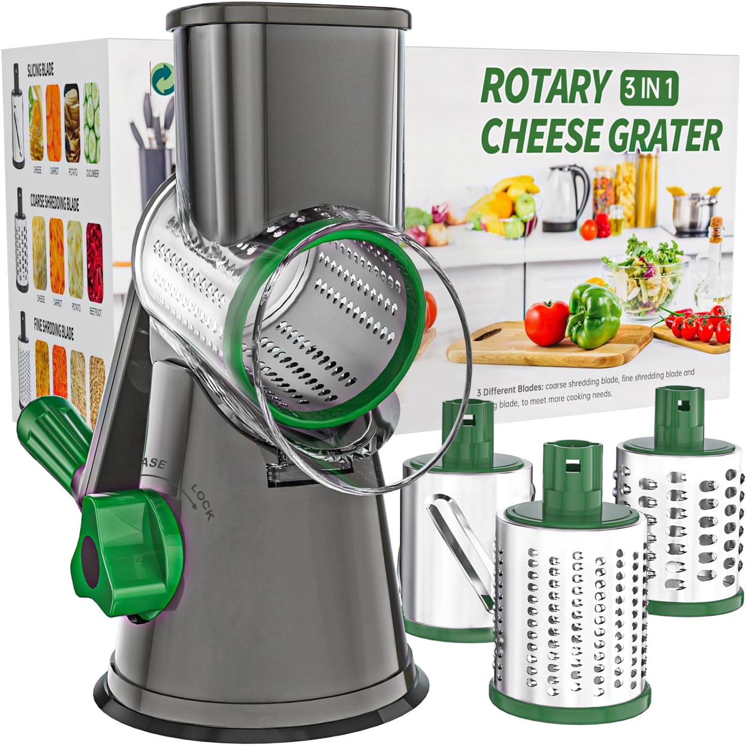 Cambom Rotary Cheese Grater Hand Crank Cheese Shredder, Black