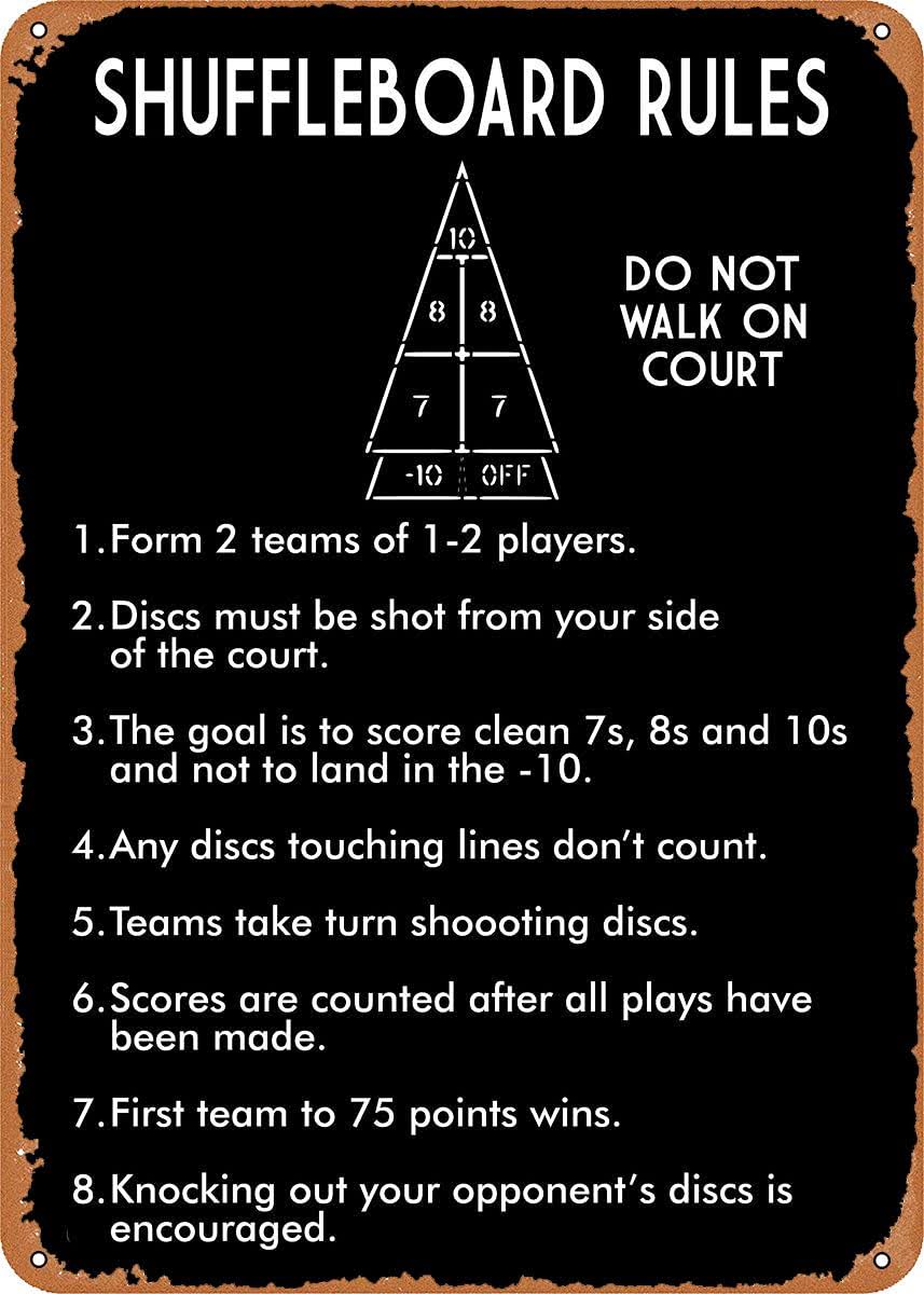 Shuffleboard Black New Metal Signage Wall Rules in Real LifeInteresting Rules Signs for Indoor and Outdoor 8�G12 Inches