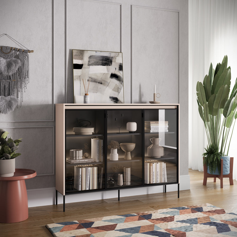 by fonQ Brive Vitrinekast met Verlichting H 118 x B 151 cm - Zand