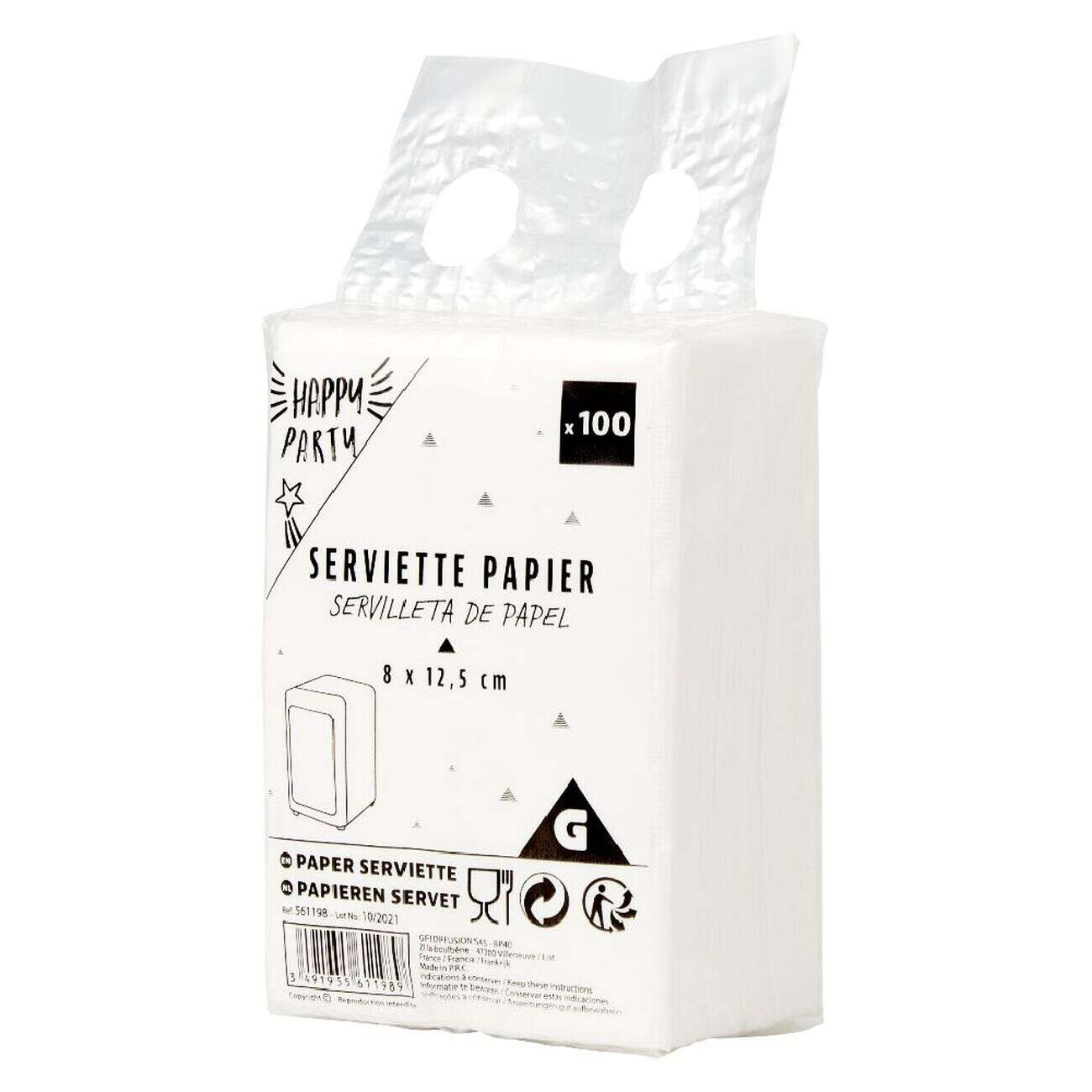 Serviette en papier uni blanc x100