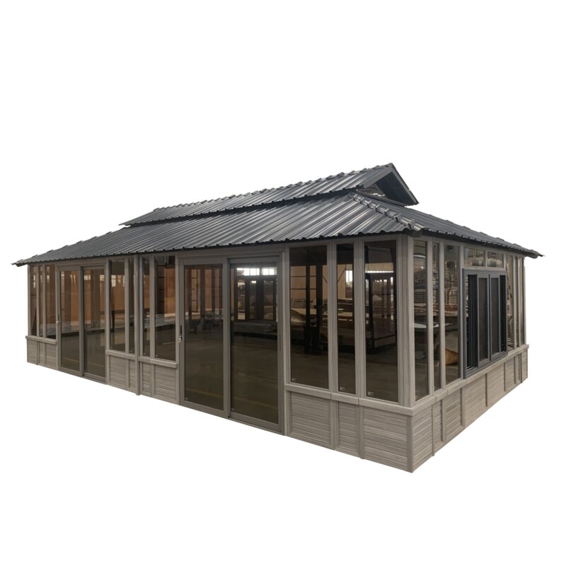 Gazebo de patio en bois massif de 28 pi de largeur x 15,5 pi de profondeur