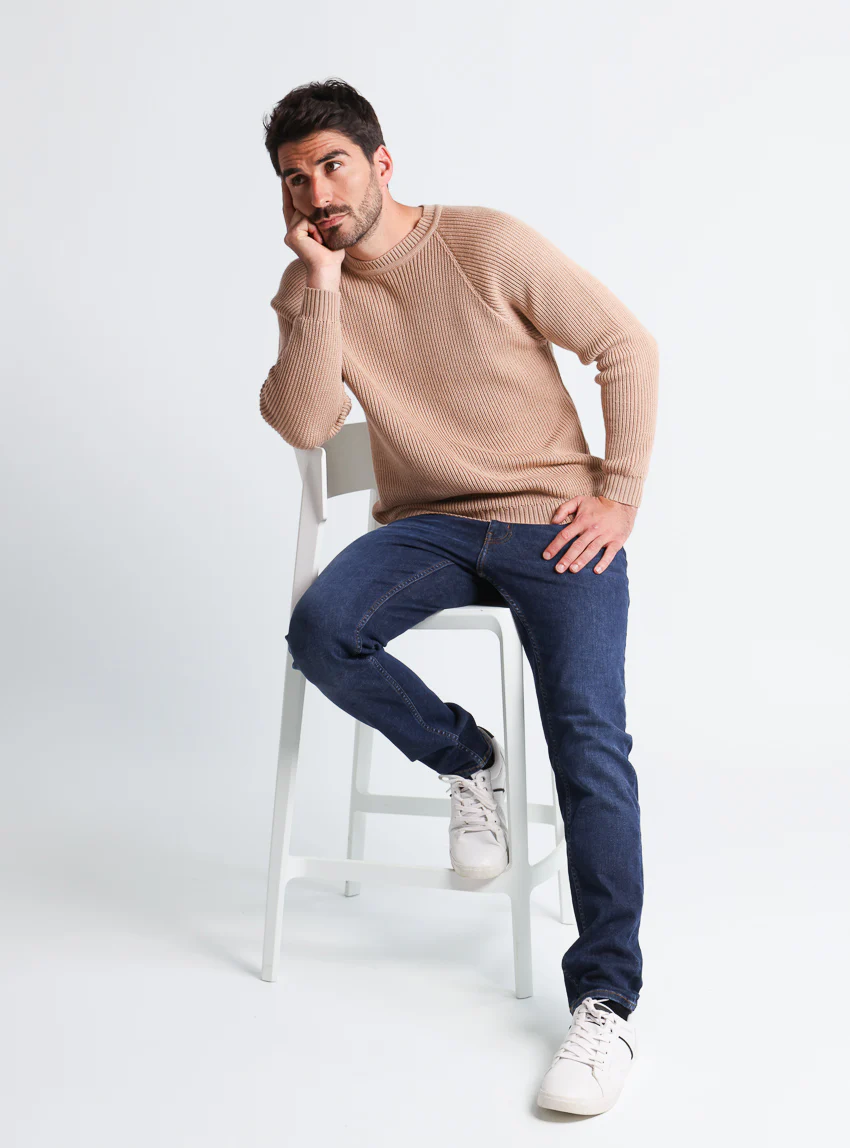 Pull homme en laine maille perlée Beige Chaud