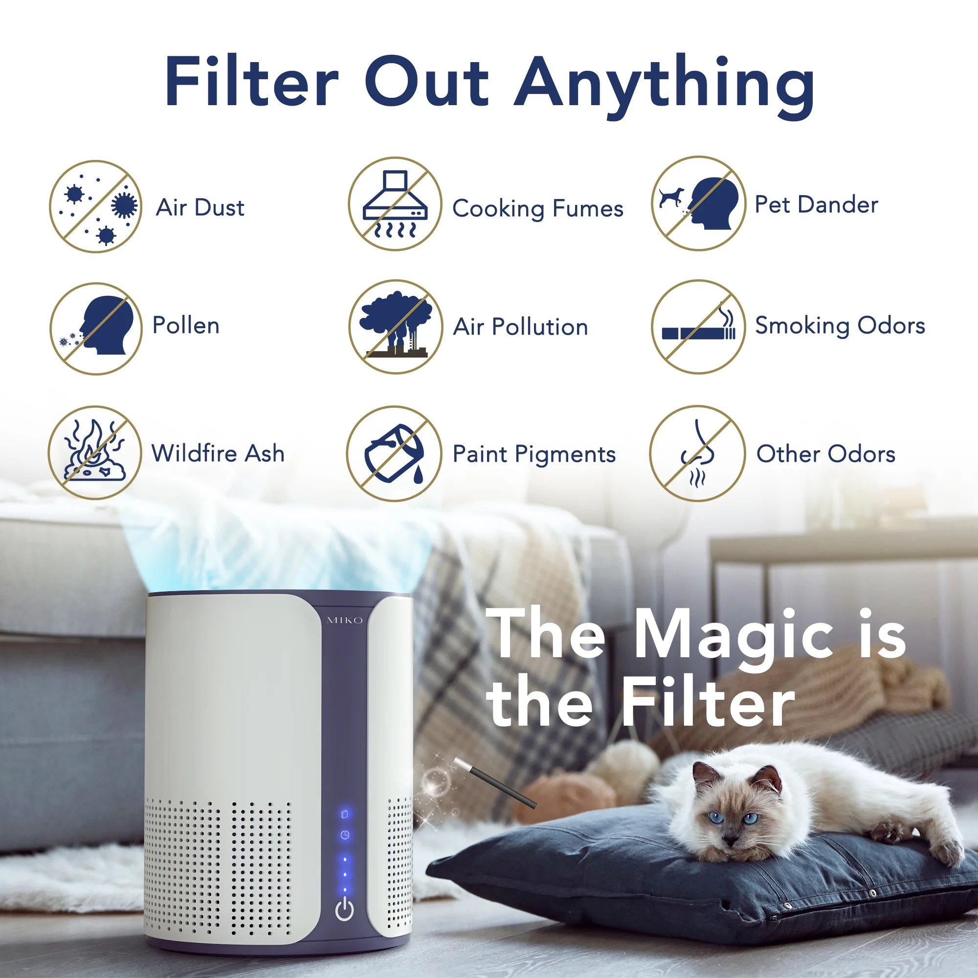 Home Air Purifier with Multiple Speeds Timer True HEPA Filter, Wildfire Smoke, Allergens, Odors 925 SQFT Coverage(No App) - Image 5