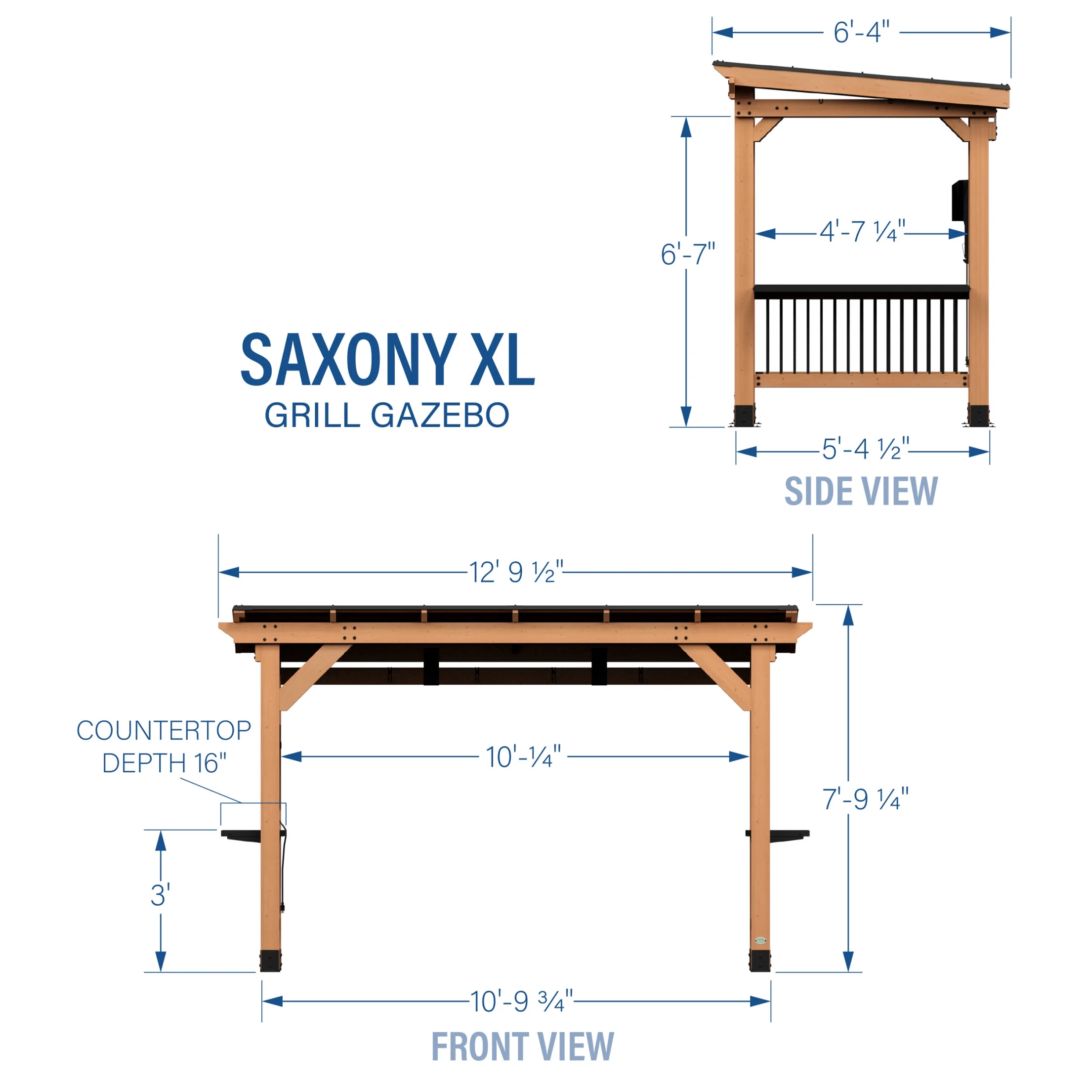 Saxony XL 12'x6' Cedar Grill Gazebo, Galvanized Steel Roof, Bar Tops - Image 3