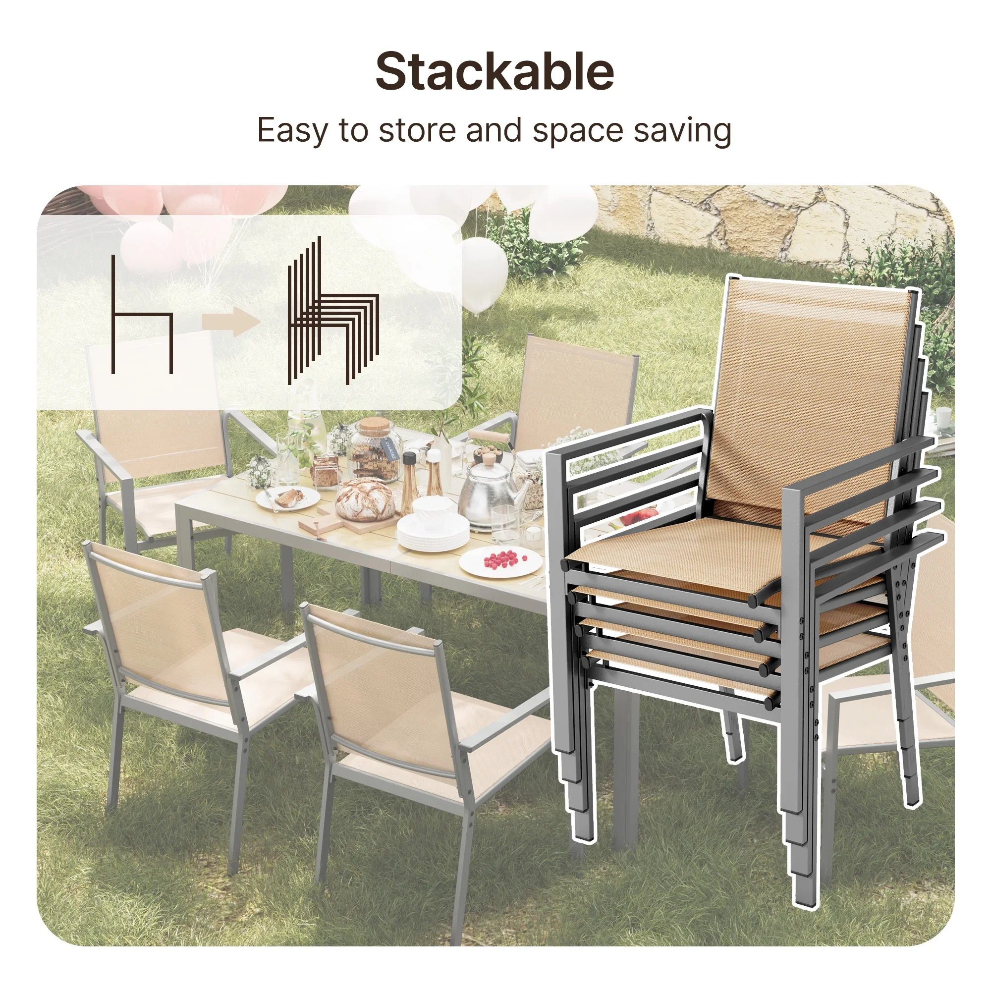 Outdoor Dining Set, Lofka 7 Piece Patio Dining Table Set for 6 Persons with Cool Textilene Armchairs for Backyard & Garden, Brown