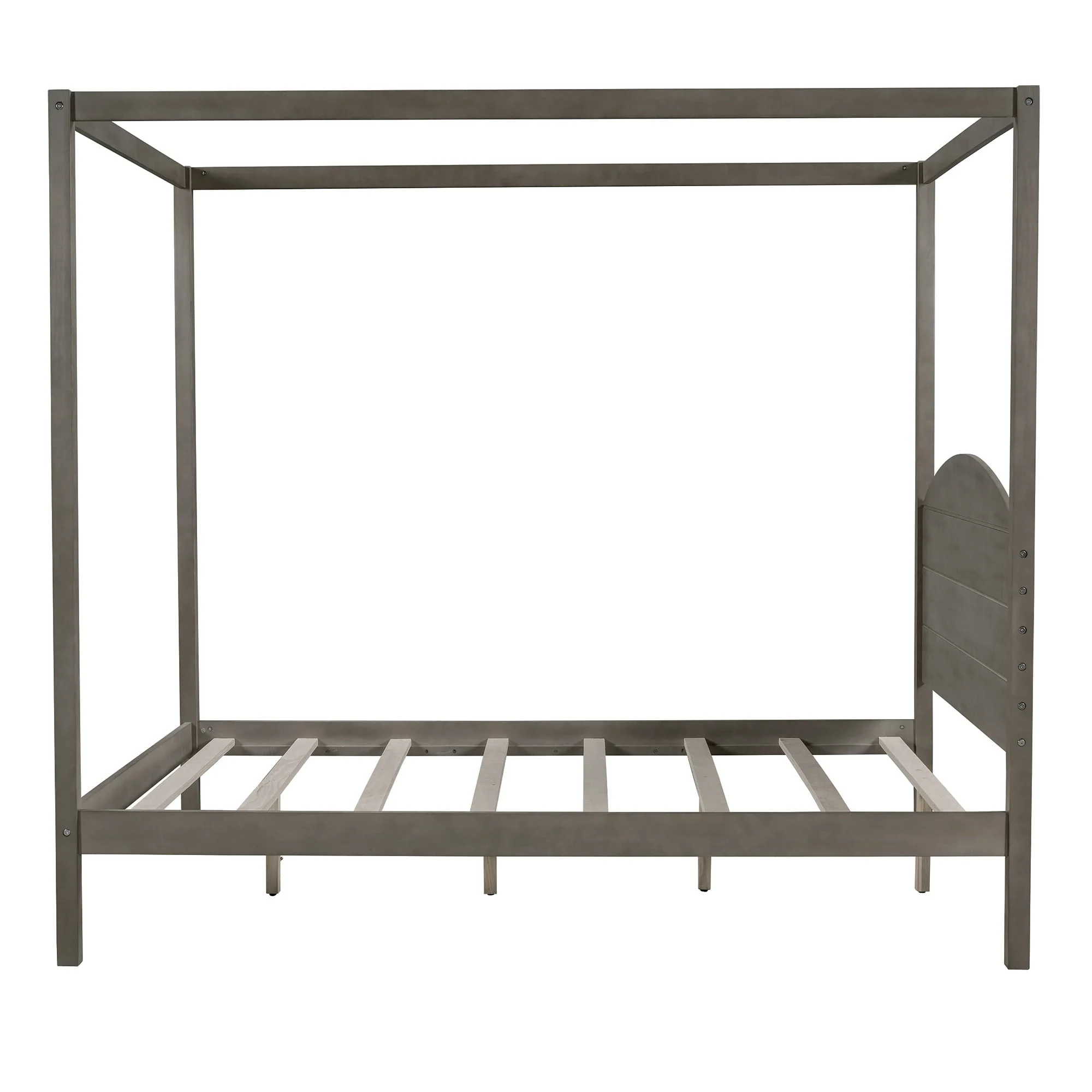 EUROCO Wood Full Size Canopy Bed, Solid Wood Platform Bed with Headboard for Kids Bedroom, Brown