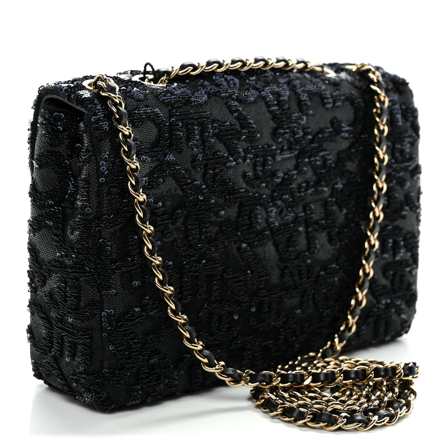 Sequin Quilted Small Single Flap Black