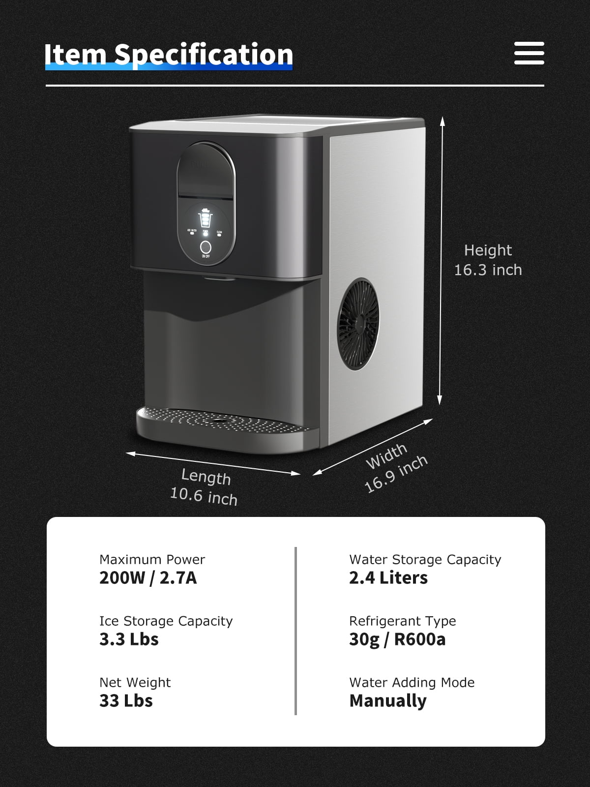 44lb Self-Dispensing Nugget Ice Maker Machine with Top Loading Water Reservoir - Image 6