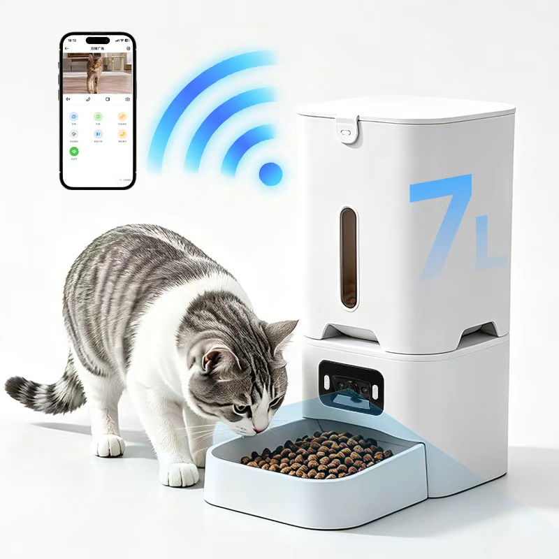 White Modern Portable Smart Pet Feeder Automatic Cat/Dog Food Dispenser