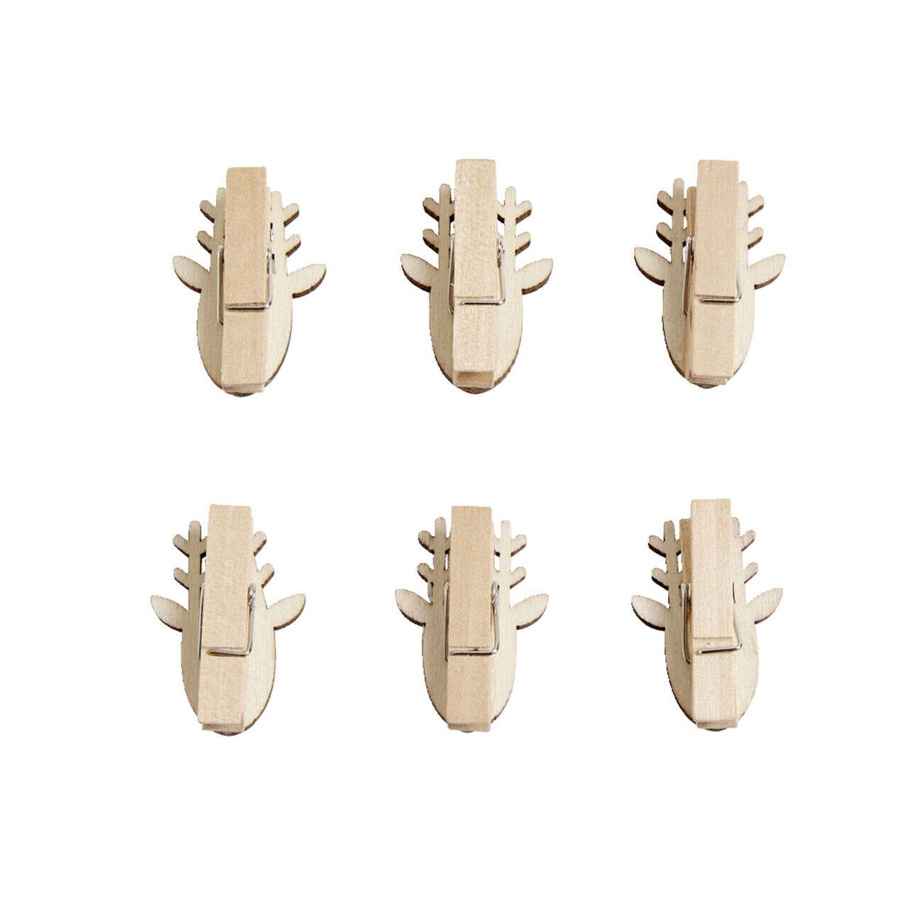 Mini pince en bois forme tête de renne rouge et dorée 6 pièces