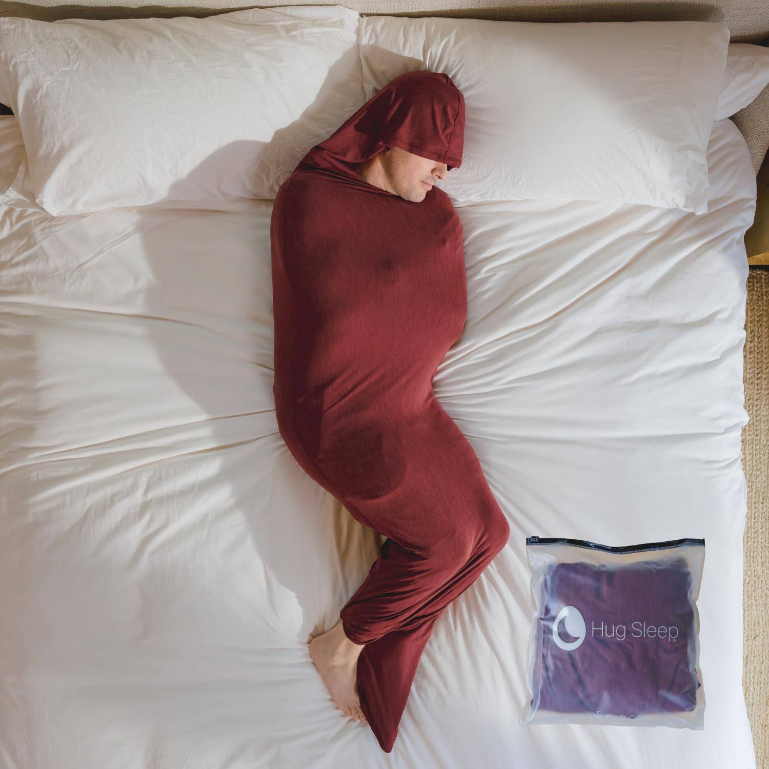 Hug Sleep - Hooded Sleep Pod Move - Wearable Cooling Sensory Compression Blanket - Shark Tank - Machine Washable - Weighted Blanket Alternative -