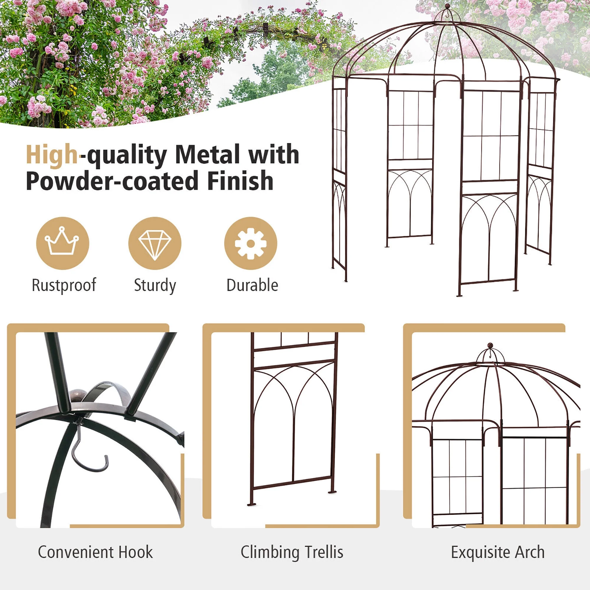Birdcage Shape Garden Arbor Pergola Climbing Plants Stand Rack for Wedding Party - Image 3