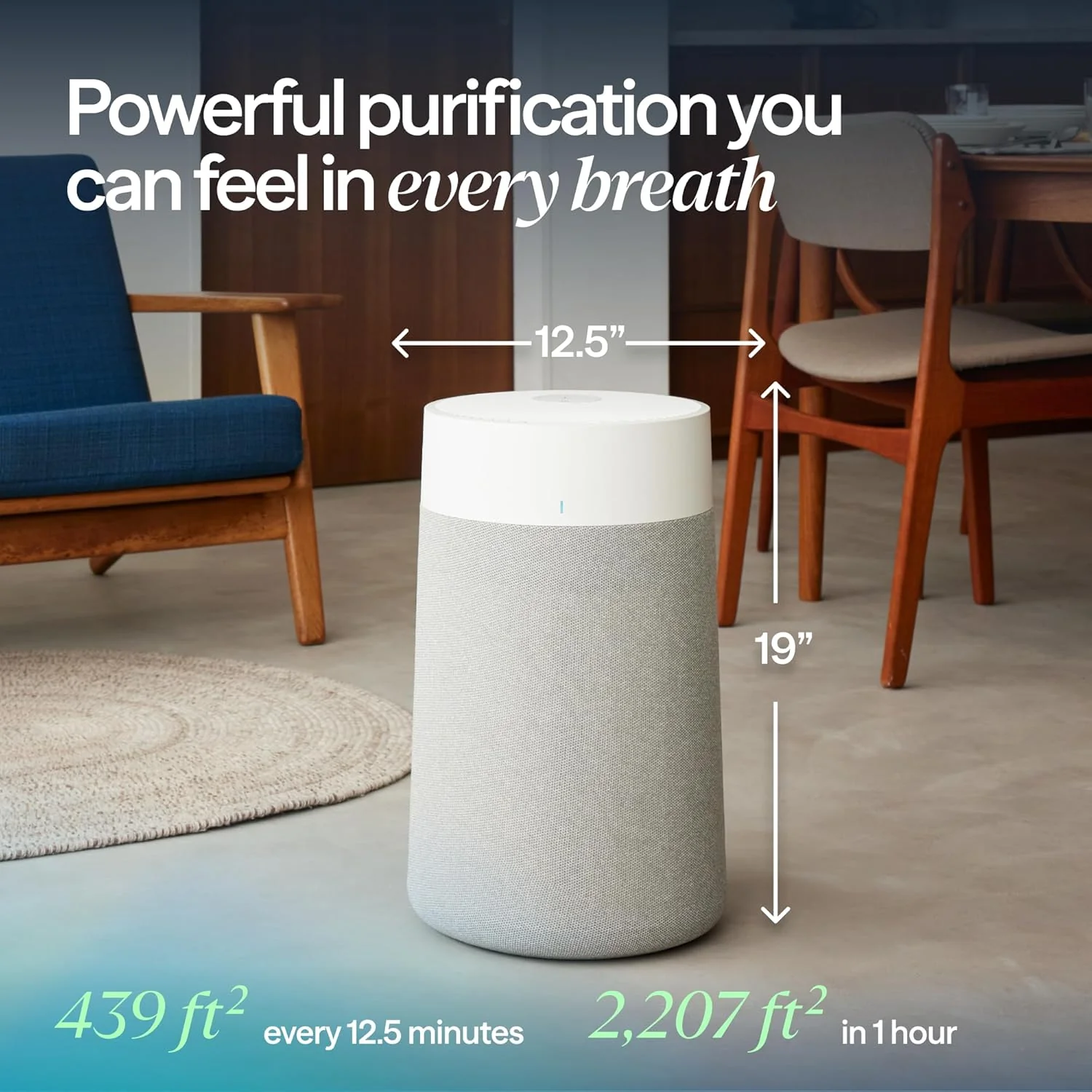 Purificateur d'air BLUEAIR pour pièces moyennes, chambre, cuisine, purifie 173 m² en une heure, purificateur d'air intelligent HEPASilent pour la maison, les animaux domestiques, les allergies, les virus, la poussière, les moisissures, la fumée - Blu