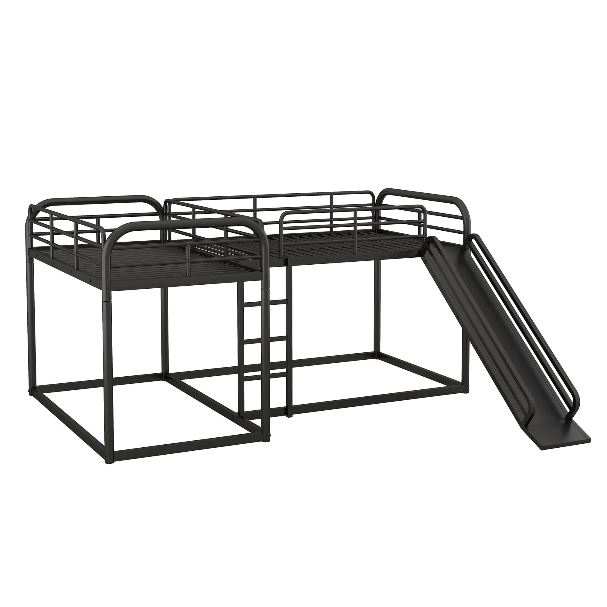 Full and Twin Size L Shaped Quadruple Metal Bunk Bed with Slide for Kids, Black Image 10