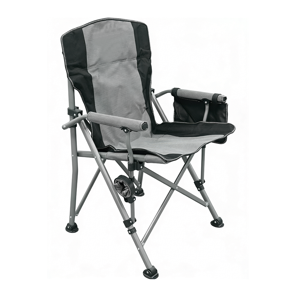 Easy Folding High-Back Portable Camping Chair Sturdy Steel Frame with Cup Holder Metal Garden Chair