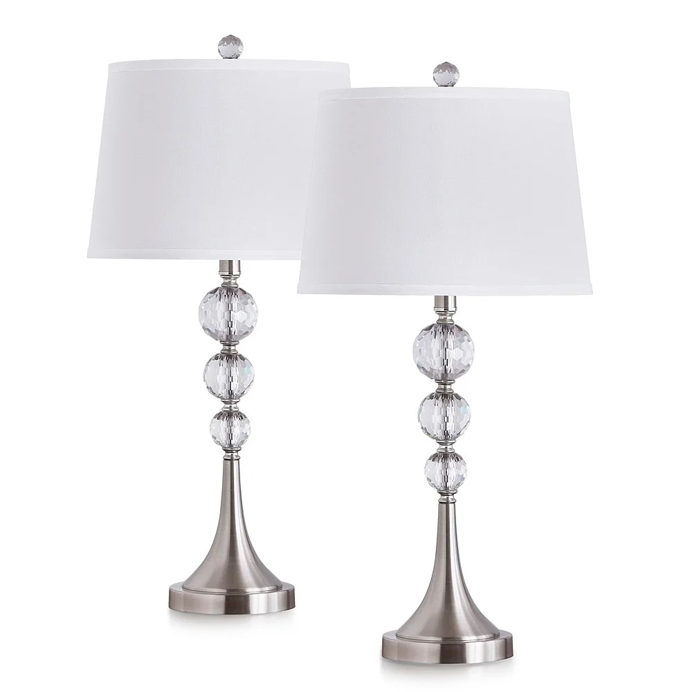 Madison 27-inch Crystal Ball Metal Table Lamp (Set of 2) Brushed Nickel(Brushed Nickel) - Image 2