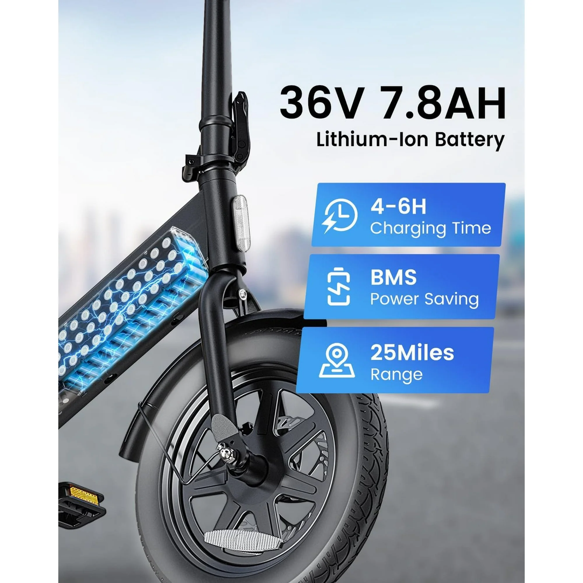 Electric Bike 14" Folding Ebike, 500W Peak Motor 40V/9.9AH Battery, Commuter City Ebike for Adults Teens, UL2849, Black - Image 4