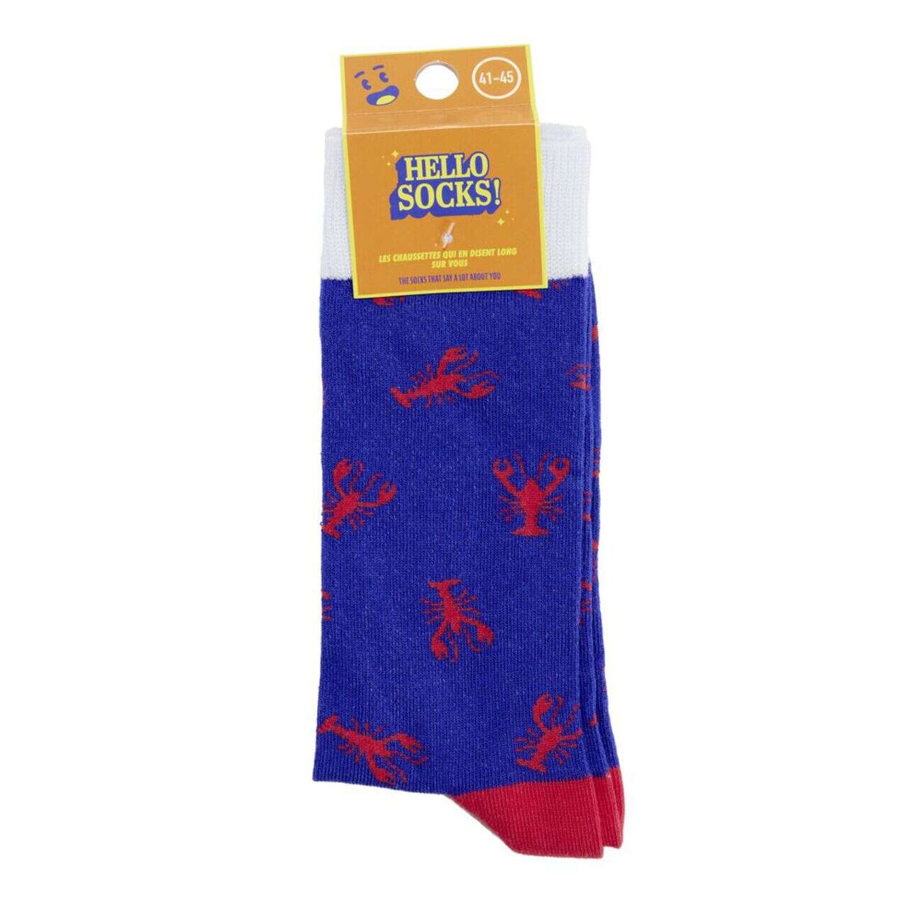 Chaussettes homme tige haute motif homard coton bleu et rouge T41/45