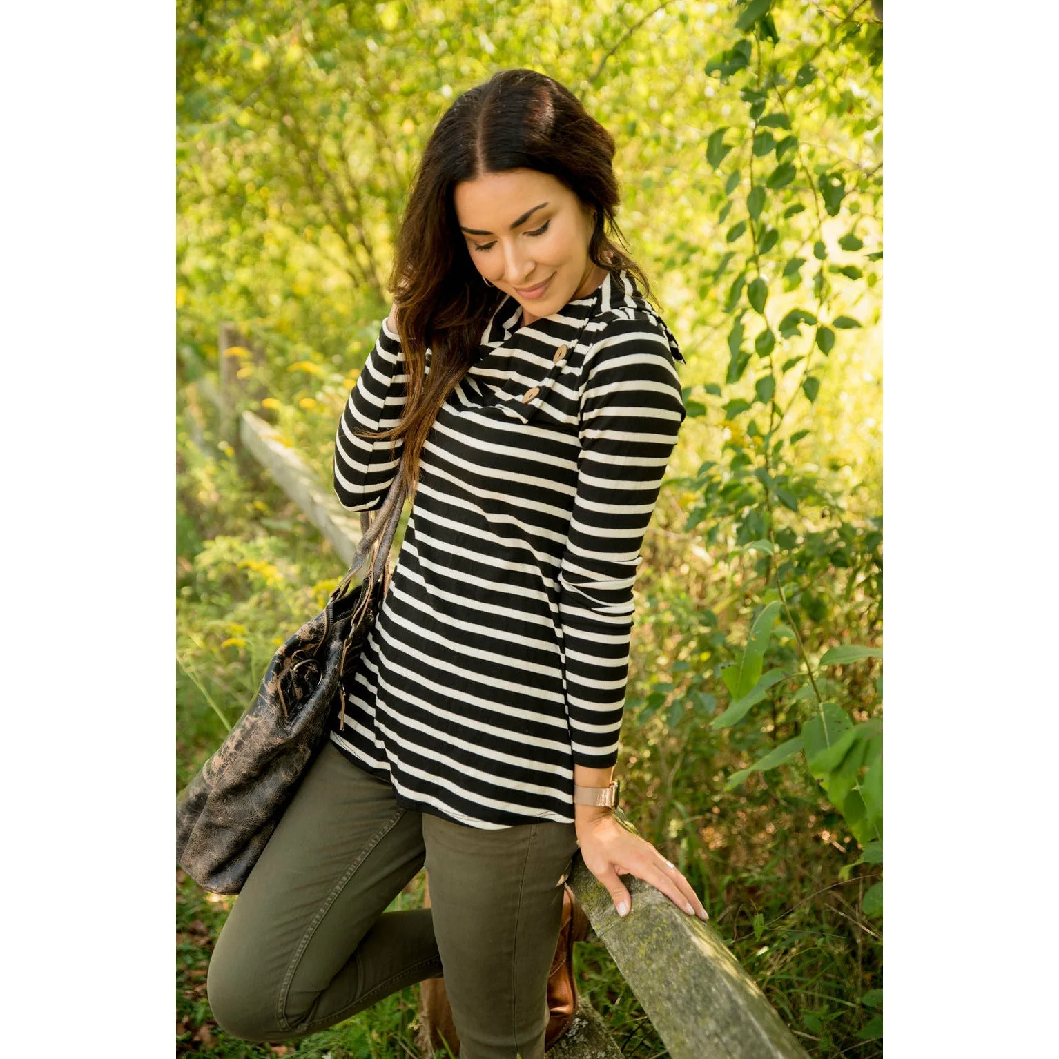 Striped Button Neck Sweatshirt