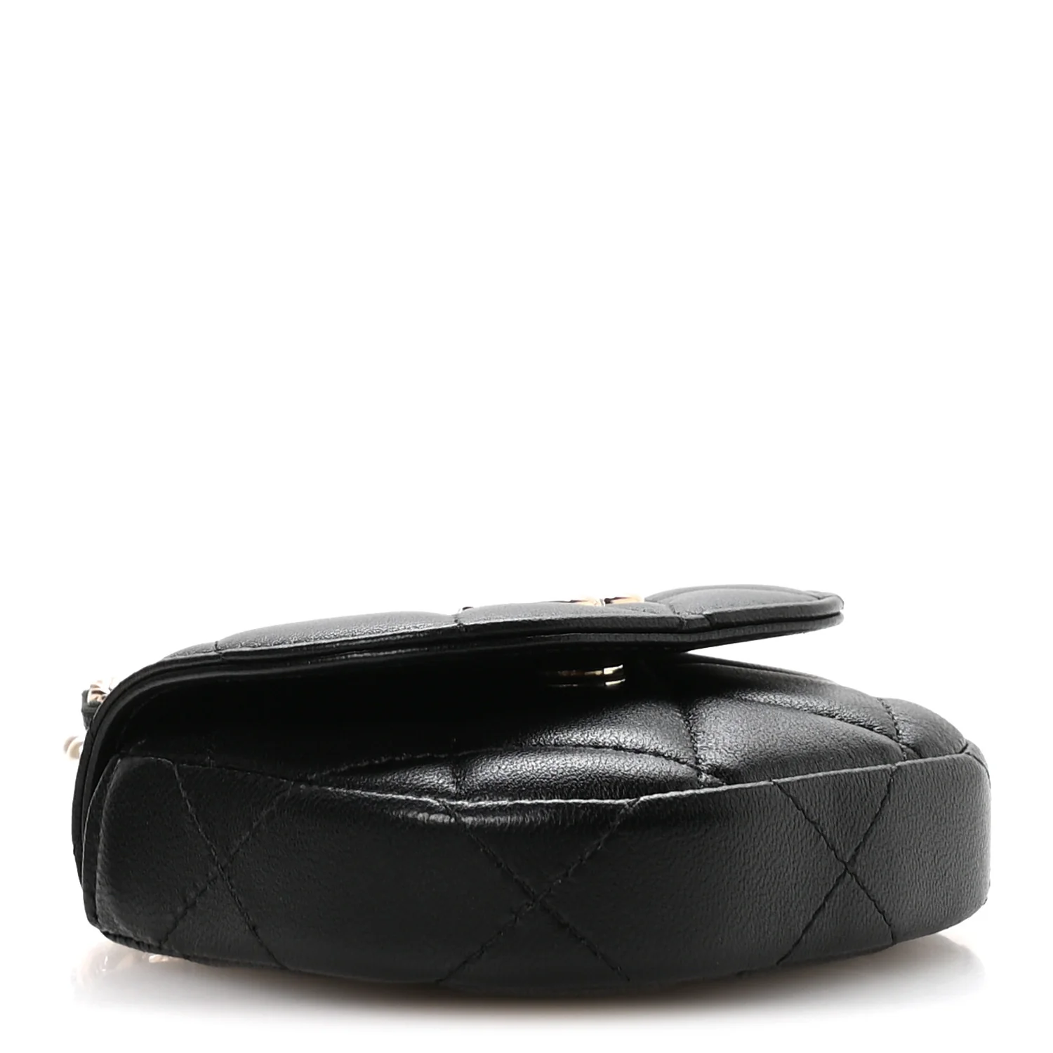 Lambskin Quilted Pearl Top Handle Clutch With Chain Black