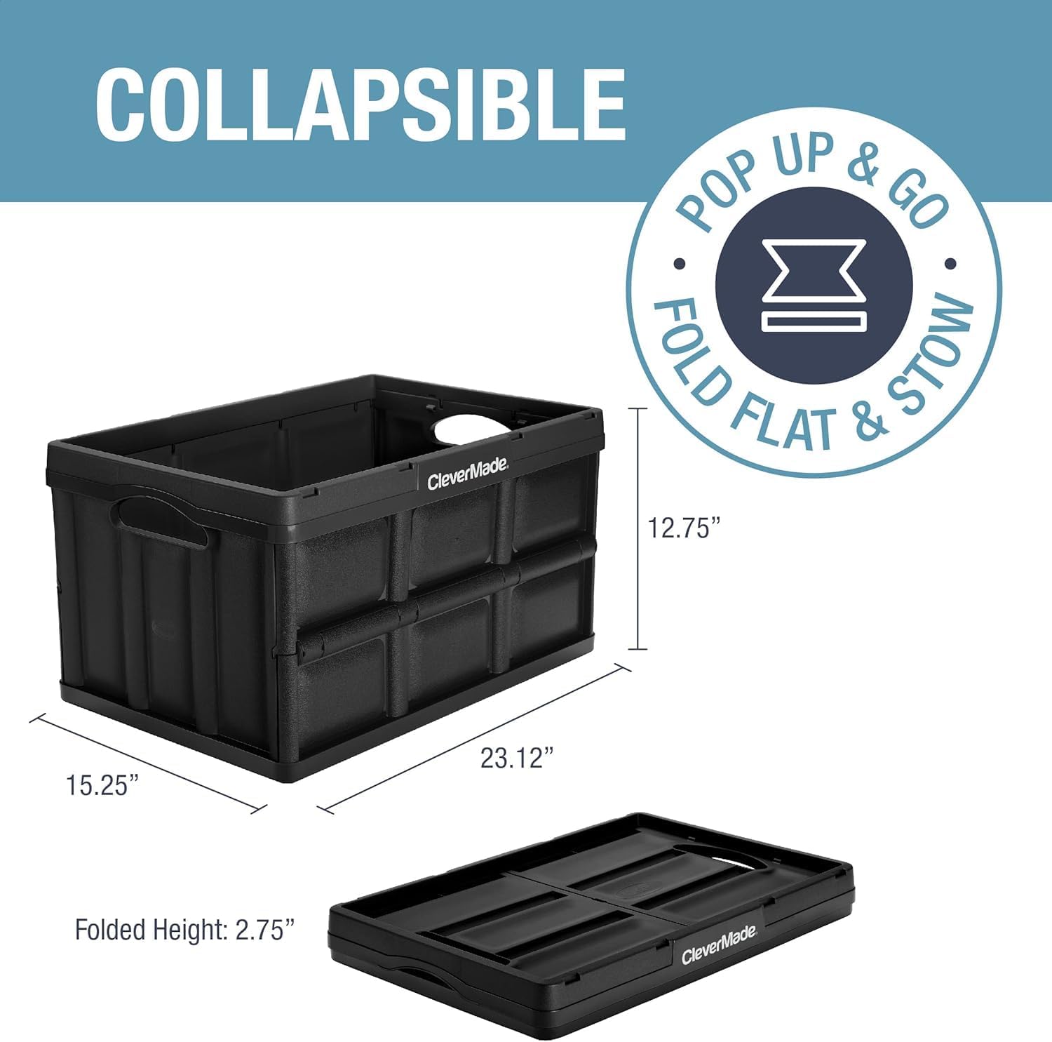 CleverMade Collapsible Storage Bin, No Lid, 16 Gallon, Obsidian, 3 Pack
