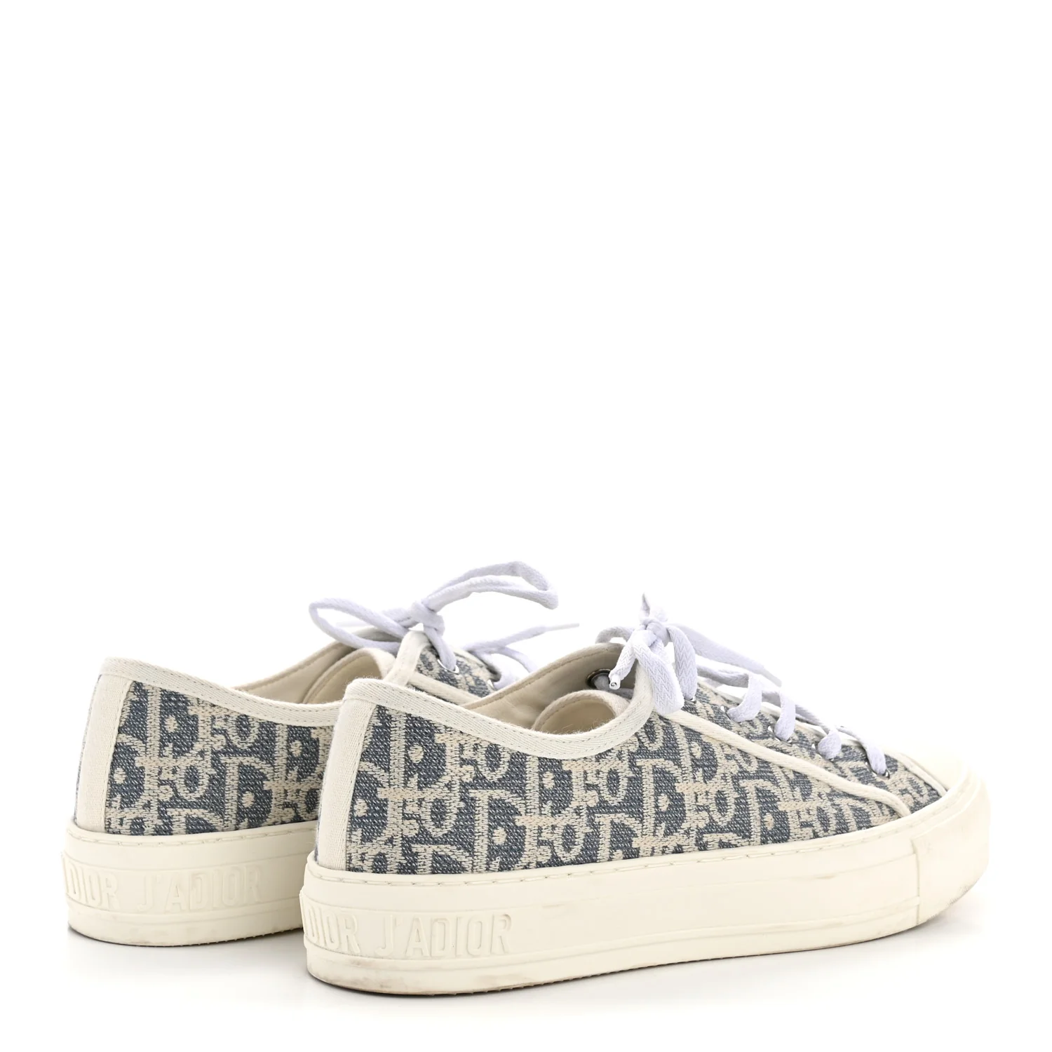 Oblique Chambray Raffia Effect Walk'N'Dior Low Top Sneakers 38 Blue Light Biscuit