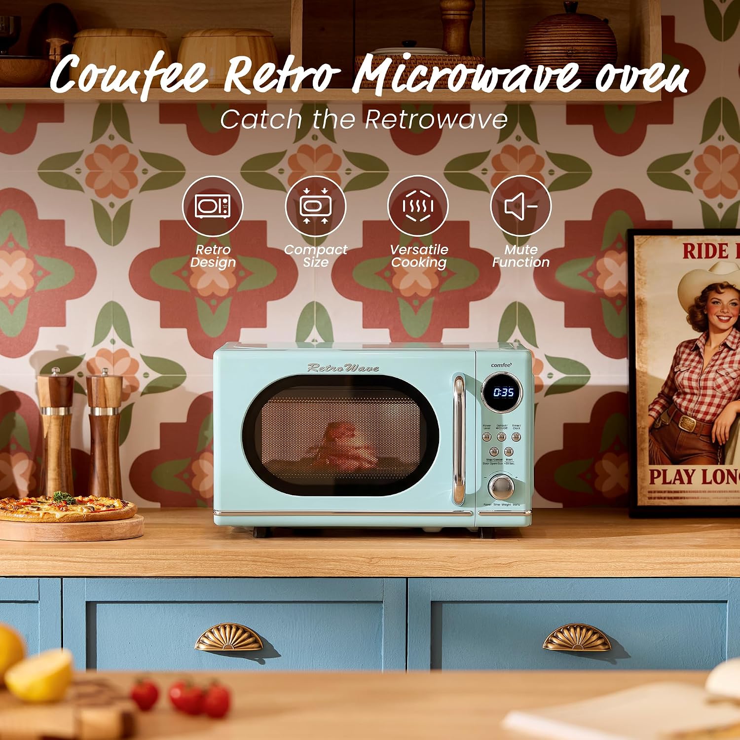COMFEE' Retro Countertop Microwave Oven, 0.7 Cu.Ft., 700W, Green