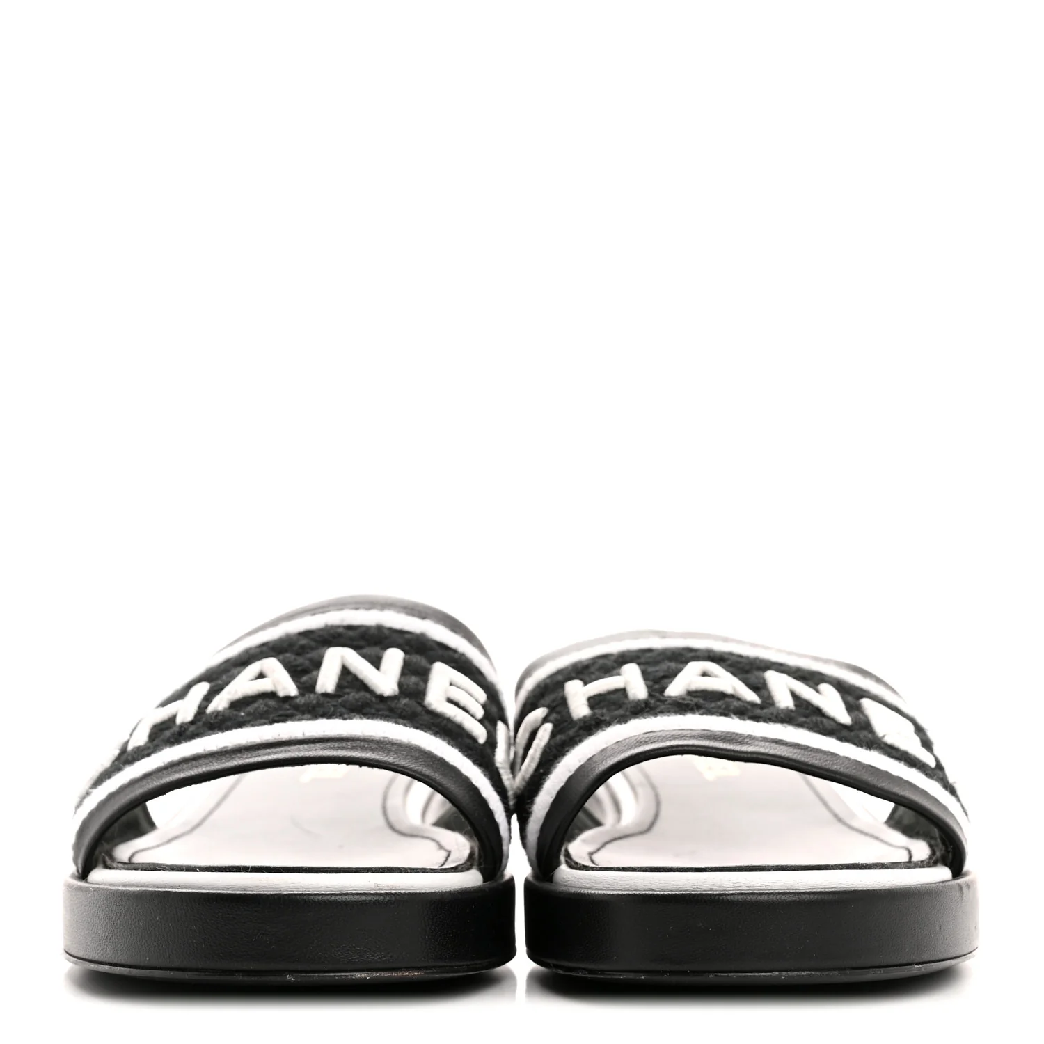 Lambskin Embroidered CC Mule Sandal 40 Black White