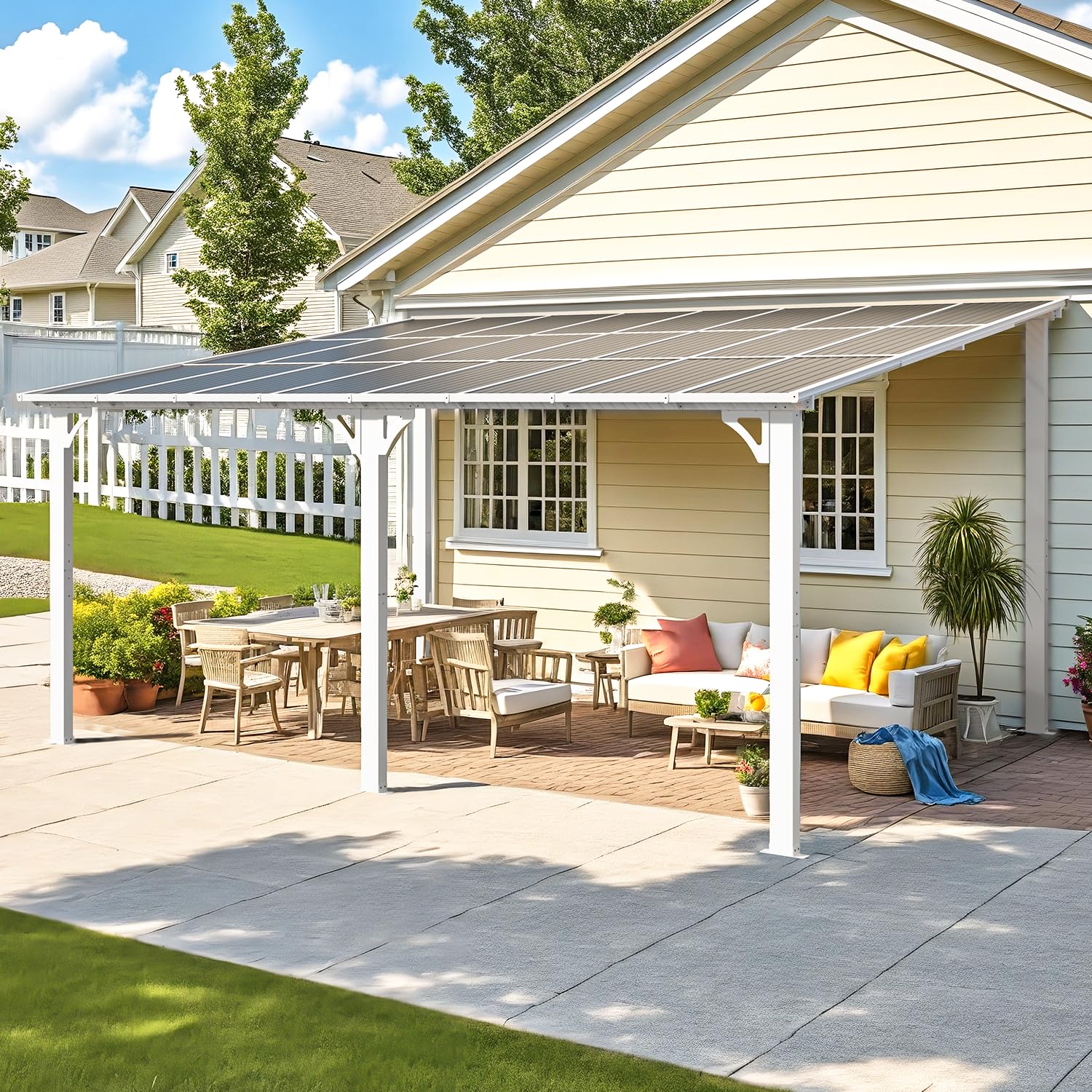 AECOJOY 16'x12' Wall Mounted Gazebos Pergola, White